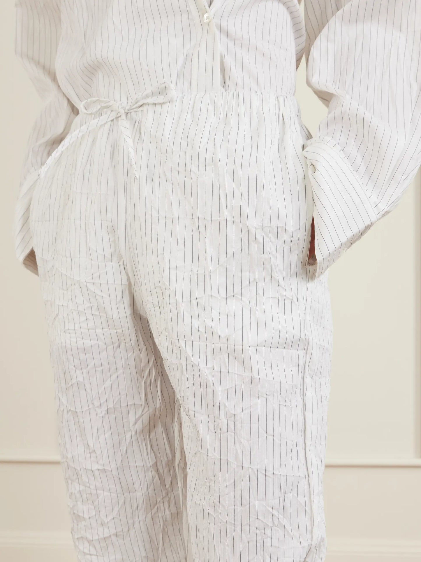 Striped Crepon Wide-leg Pants