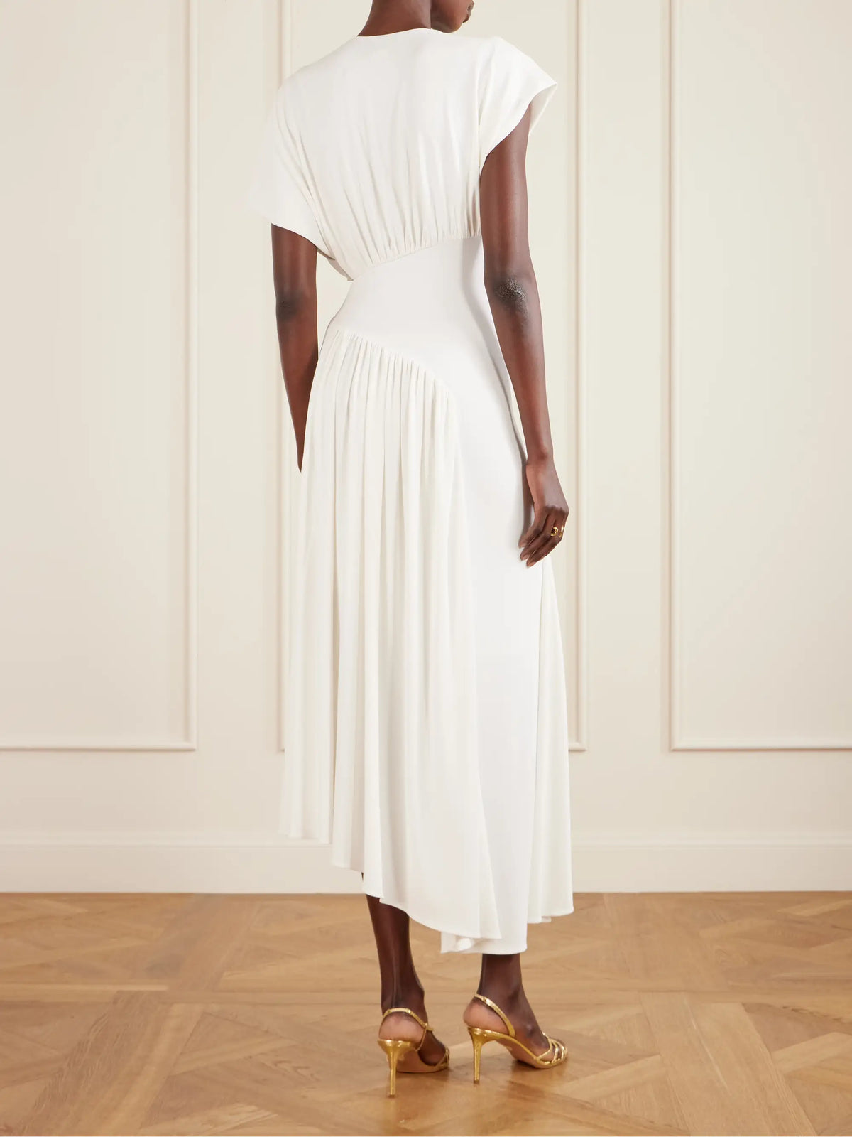 Asymmetric Draped Stretch-crepe Midi Dress
