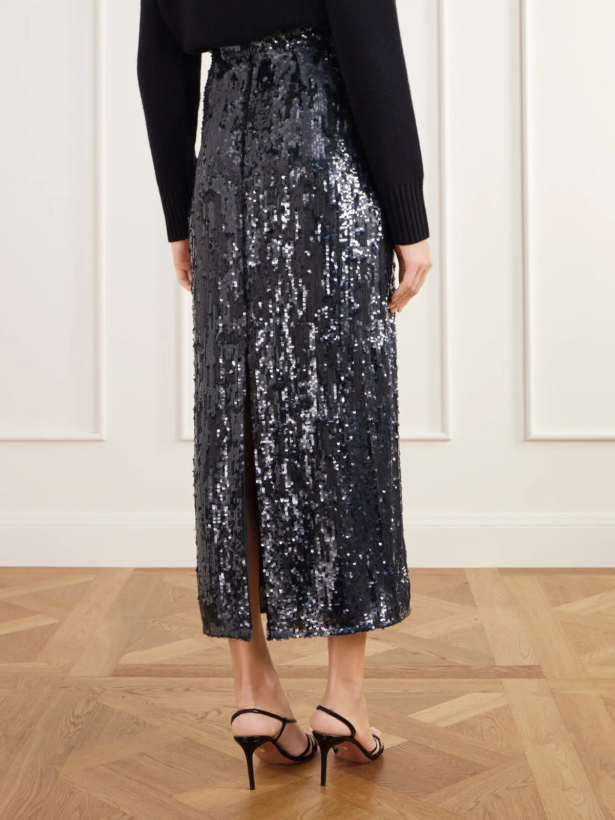 Erdem Floral-appliqué Sequined Crepe De Chine Midi Skirt
