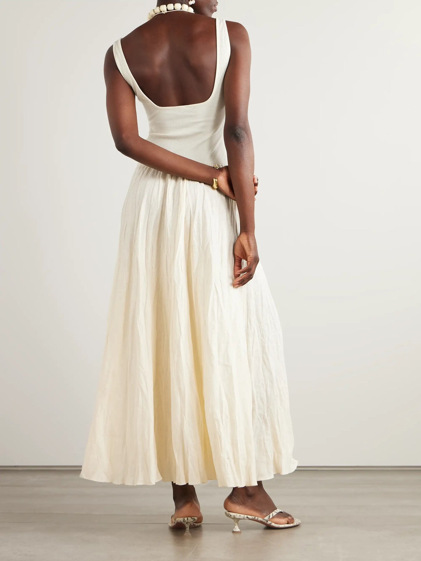 Mariner Ribbed Knit-trimmed Organic Linen-blend Poplin Maxi Dress