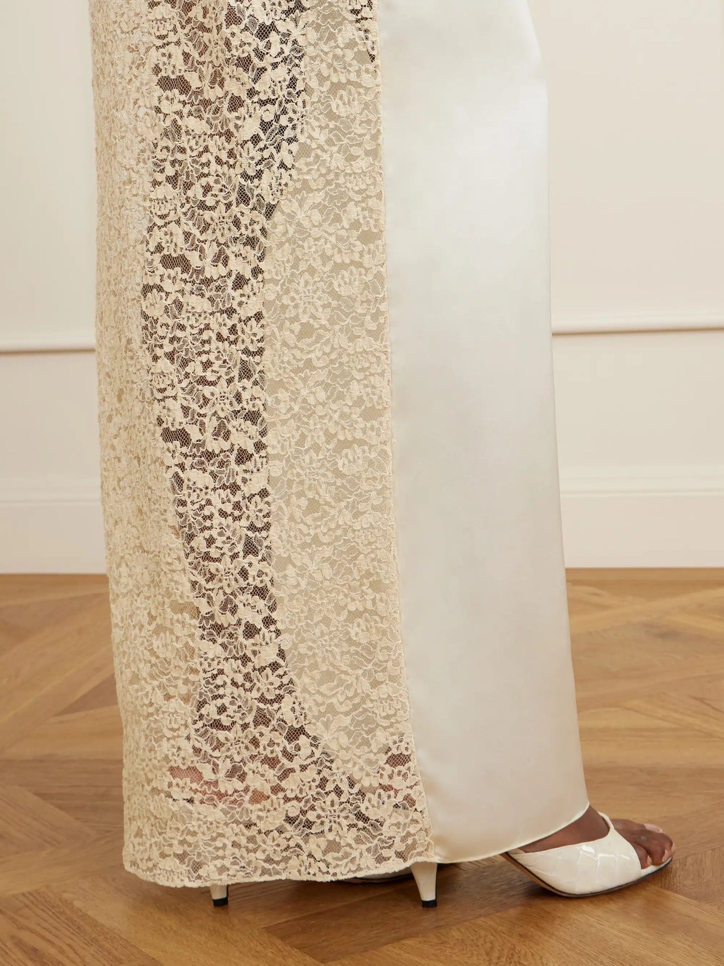 Lace-trimmed Silk-satin Maxi Skirt