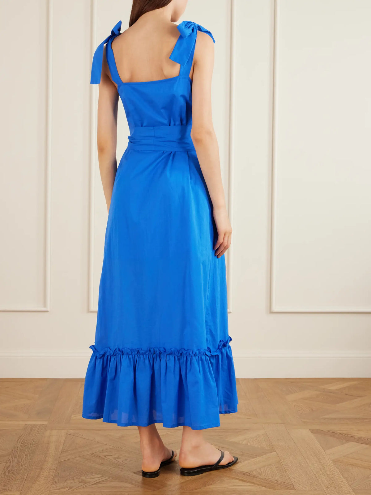 Loretta Caponi Armida Belted Ruffled Smocked Cotton-poplin Maxi Dress