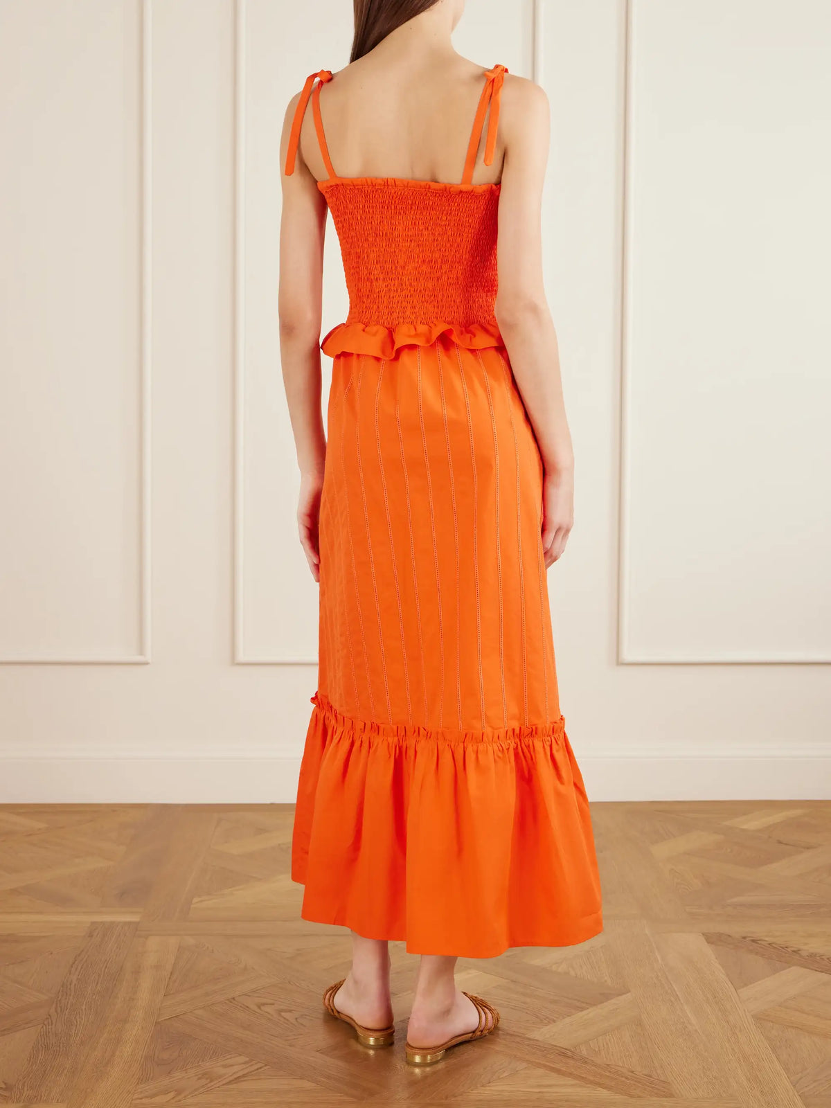 Loretta Caponi Alberica Ruffled Tiered Shirred Cotton-poplin Midi Dress