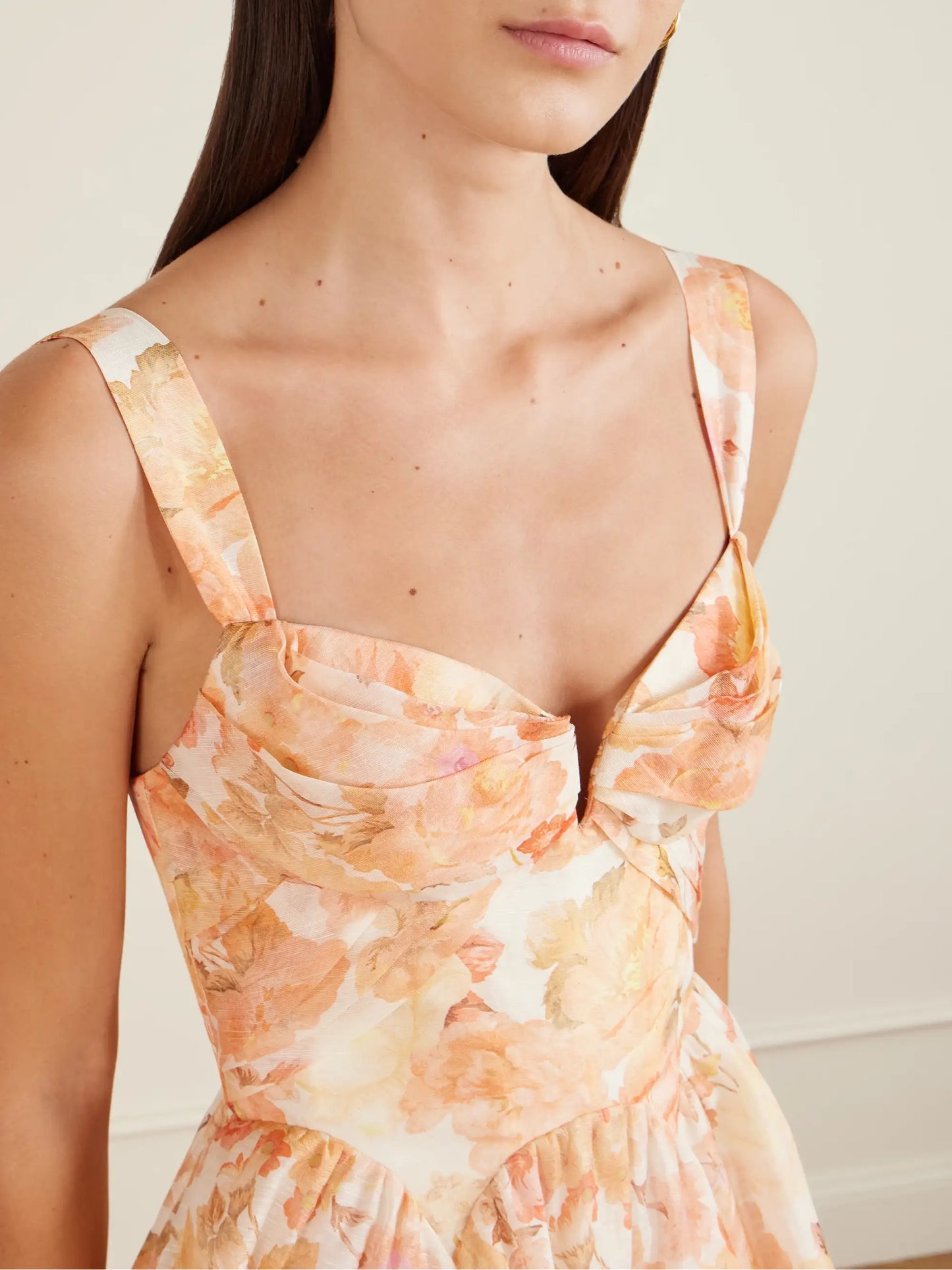 Rebellion Floral-print Linen And Silk-blend Bustier Midi Dress