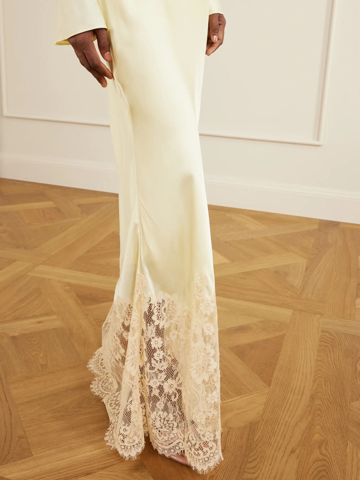 Self-Portrait Lace-trimmed Satin Maxi Dress