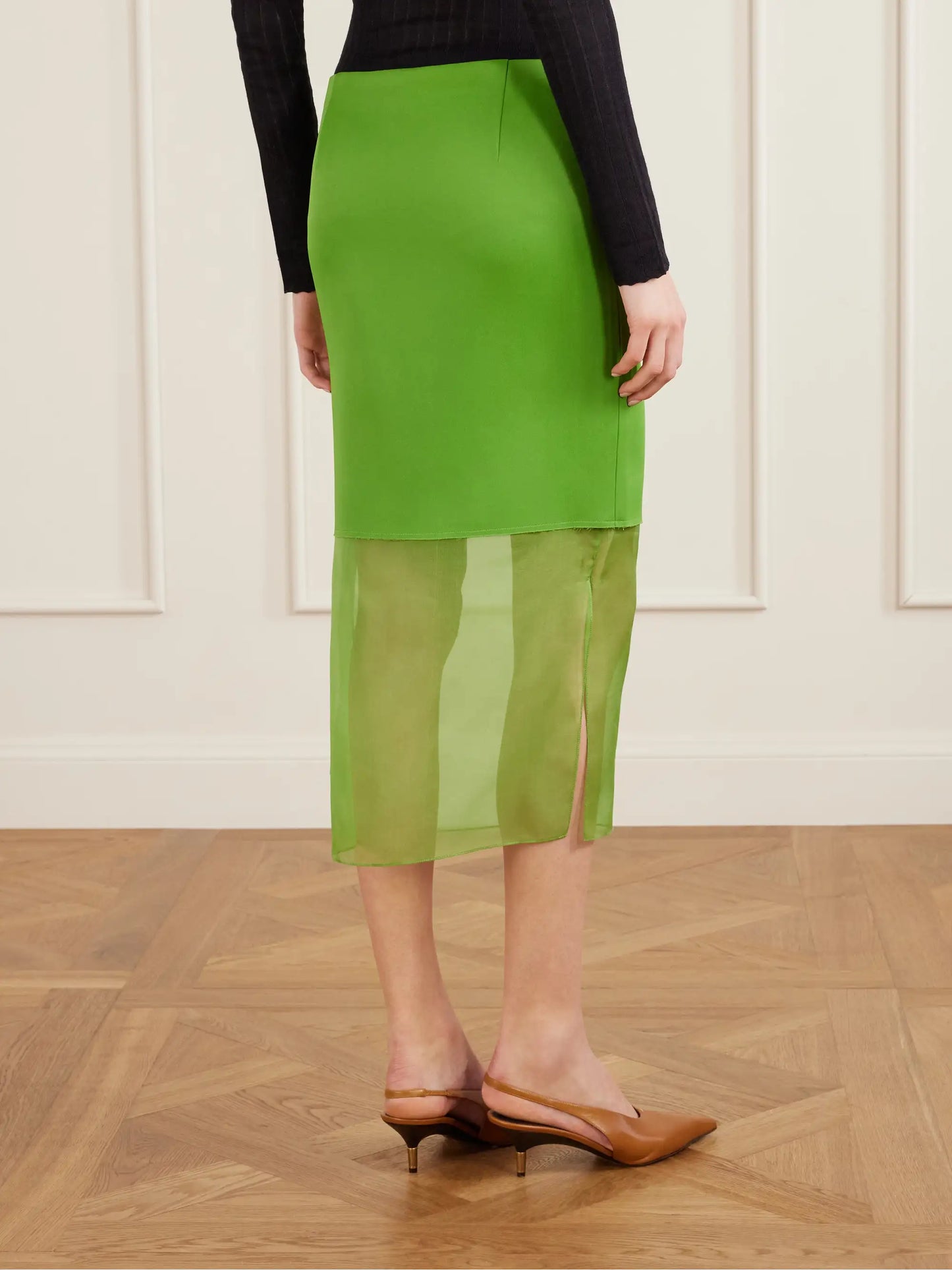 Sybil Layered Frayed Satin-crepe And Organza Midi Skirt