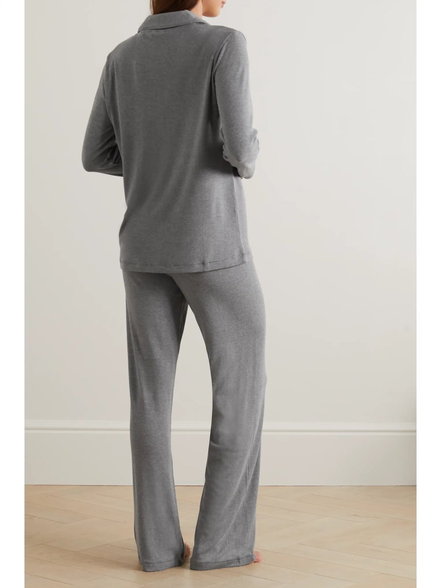 Ribbed Stretch-modal Jersey Lounge Set - Heather Grey