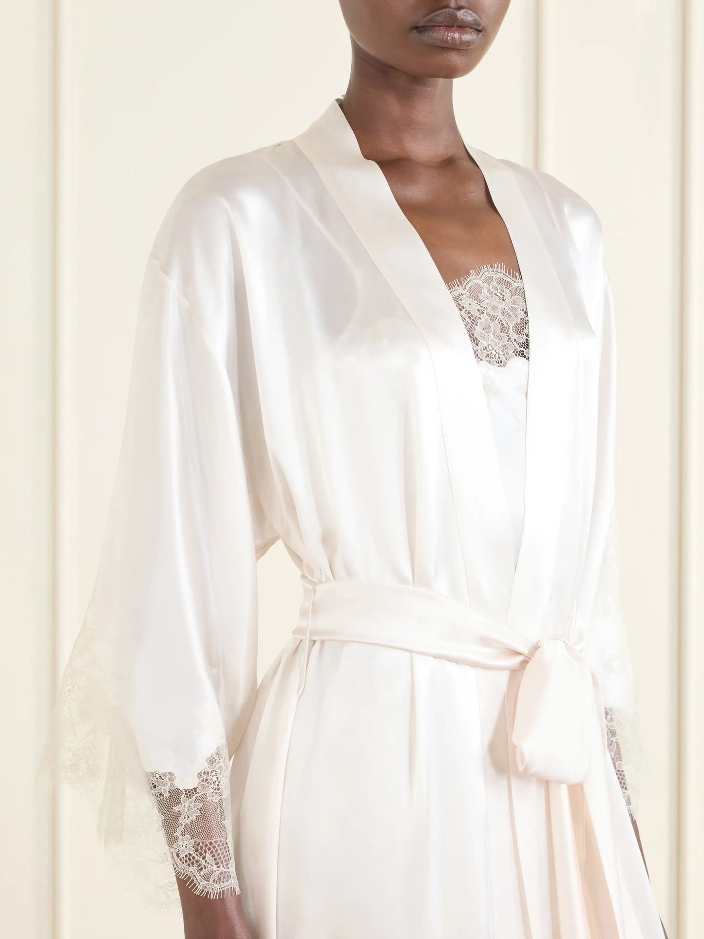 Belted Lace-trimmed Silk-satin Robe
