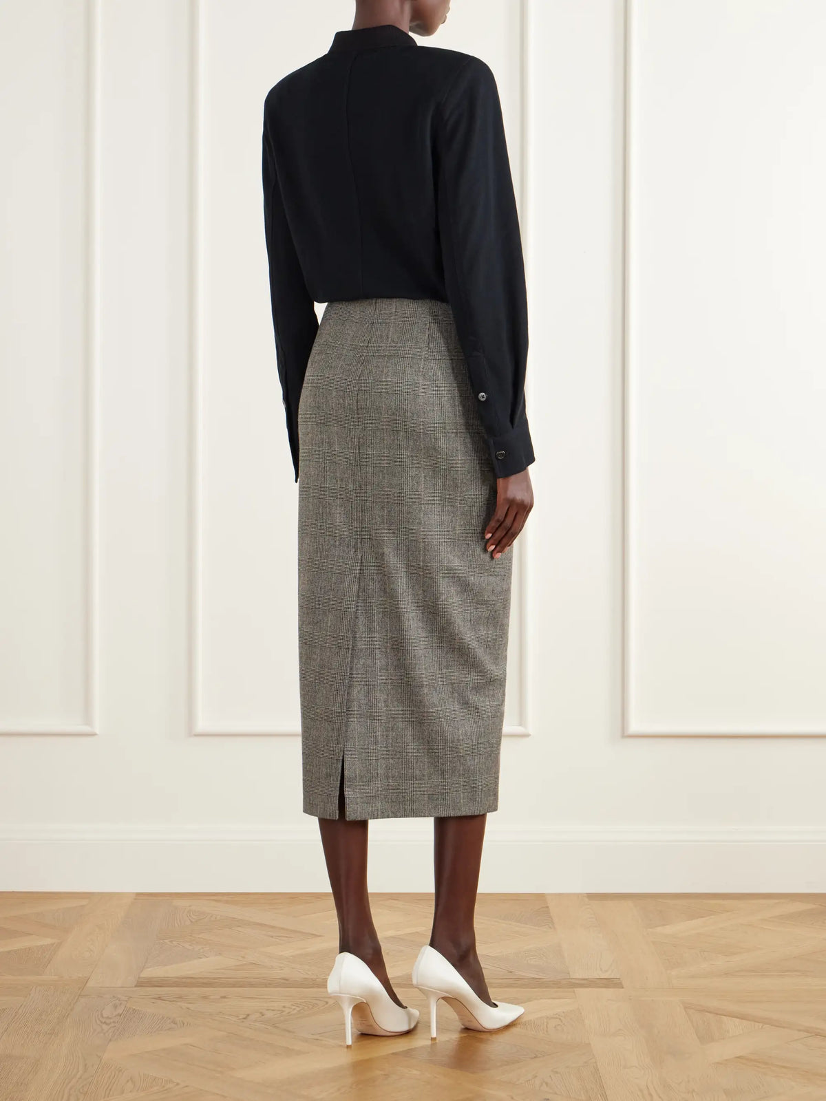 Willy Chavarria Polo Wool-blend Piqué And Prince Of Wales Checked Midi Dress