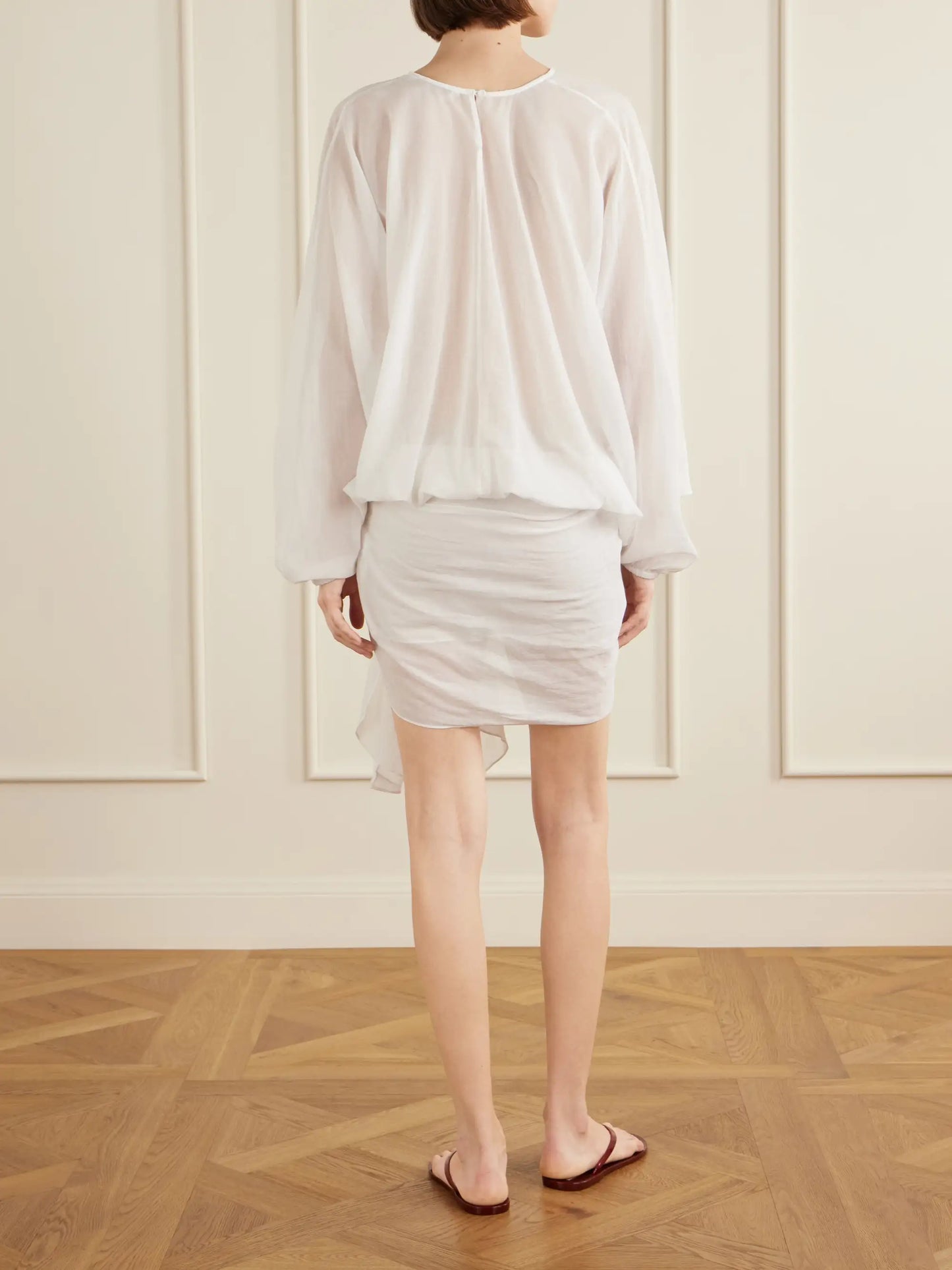 Porto Tie-detailed Gathered Cotton-voile Mini Dress