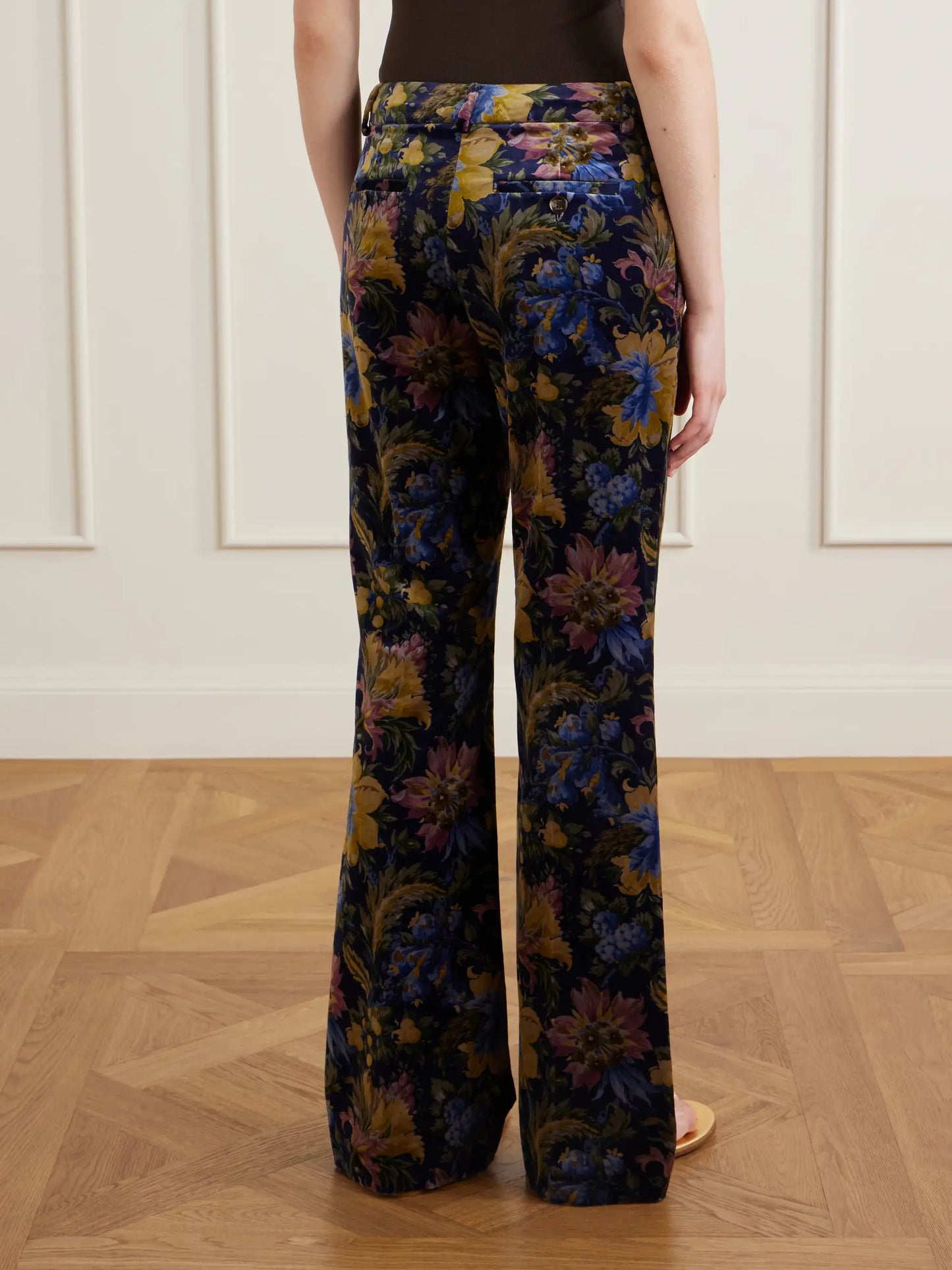 Printed Cotton-blend Velvet Flared Pants
