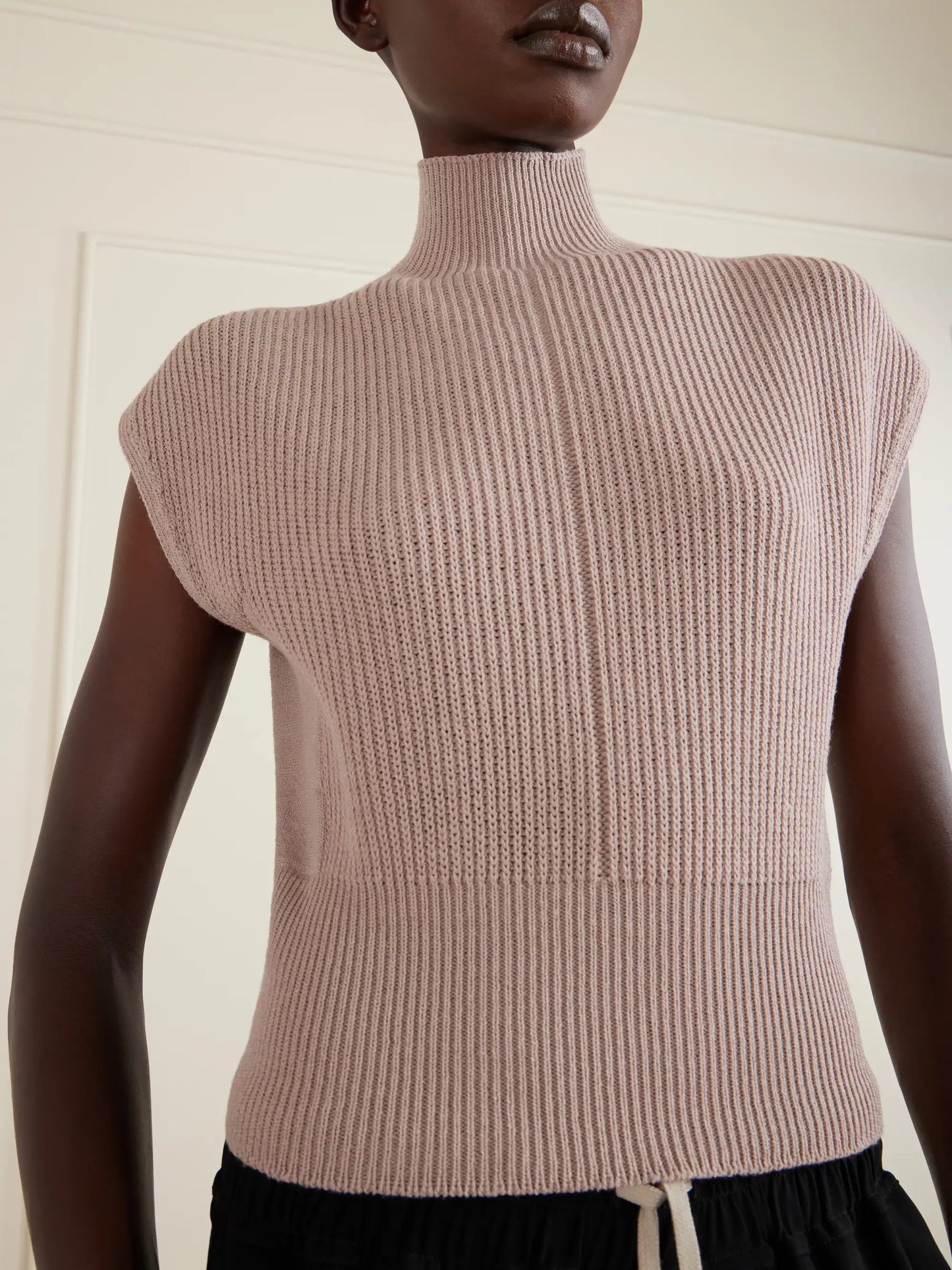Ribbed Wool Turtleneck Top