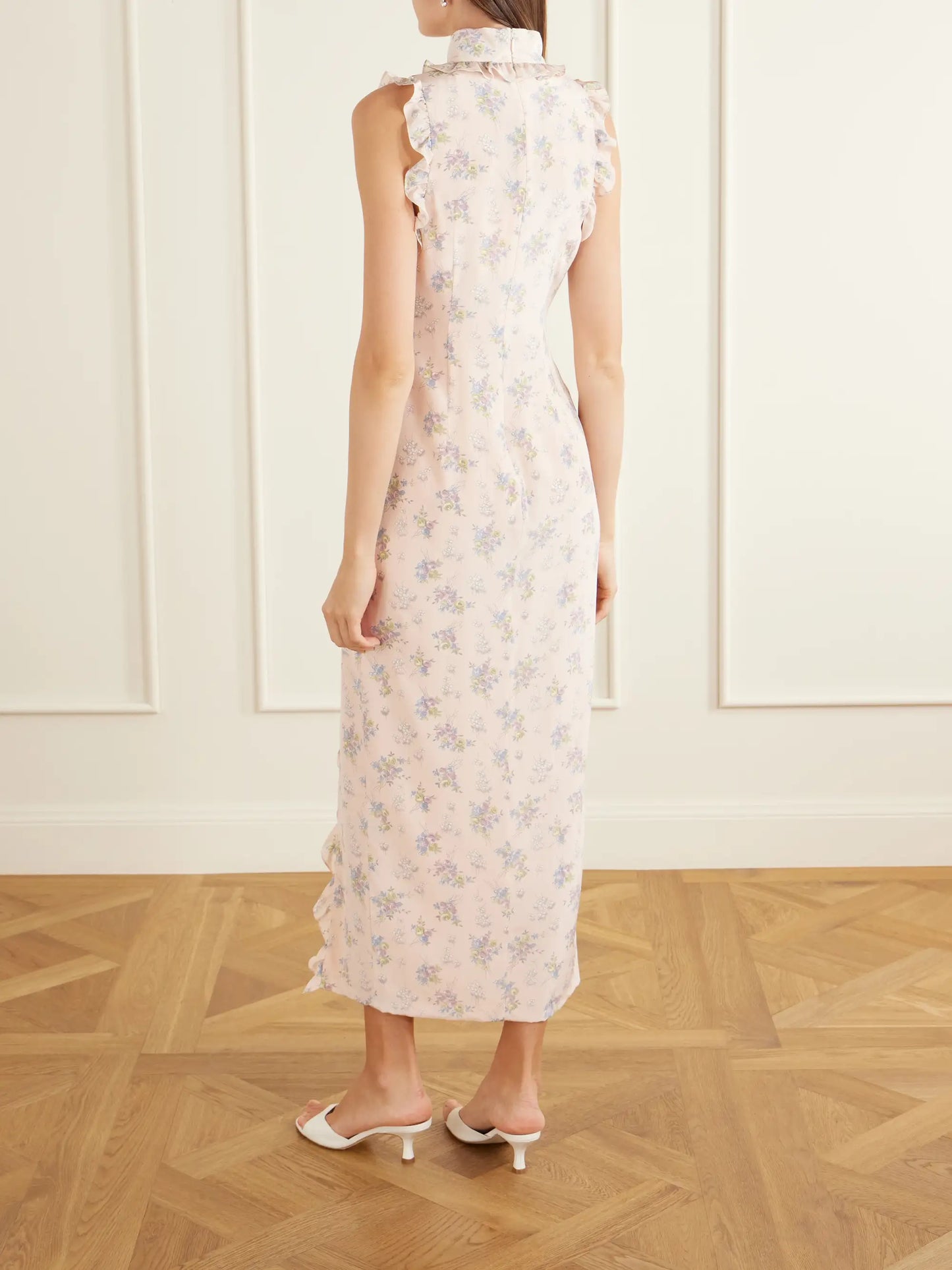 Ruffled Floral-print Silk Midi Dress