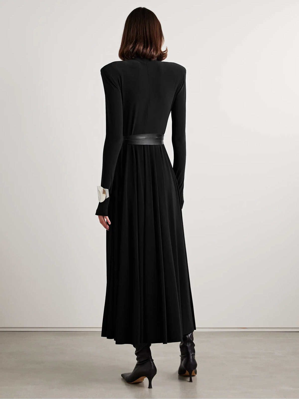 Belted Stretch-jersey Turtleneck Midi Dress