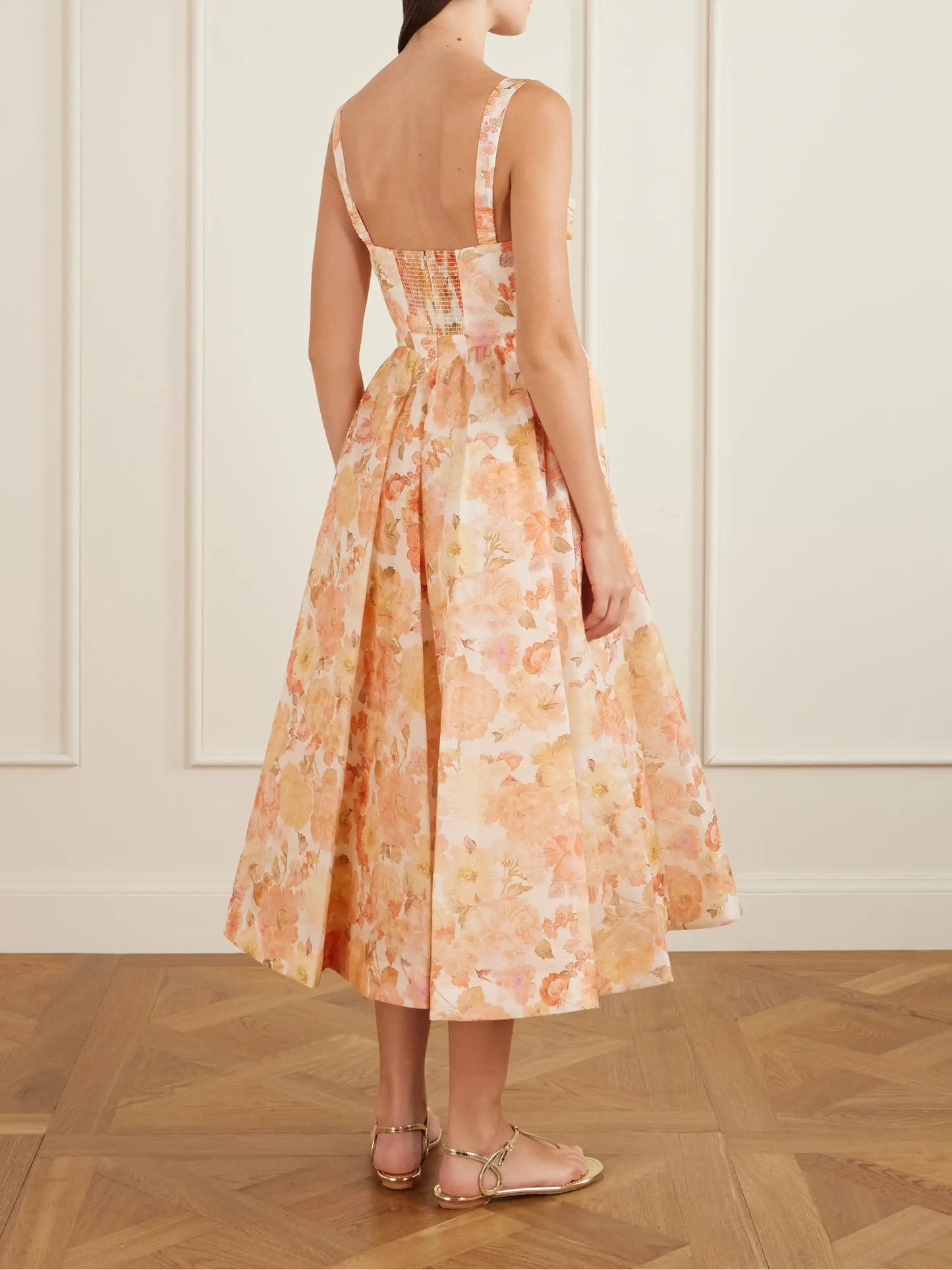 Rebellion Floral-print Linen And Silk-blend Bustier Midi Dress