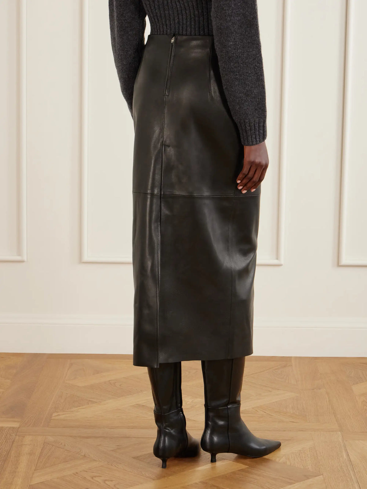 Nour Hammour Selly Paneled Leather Maxi Skirt