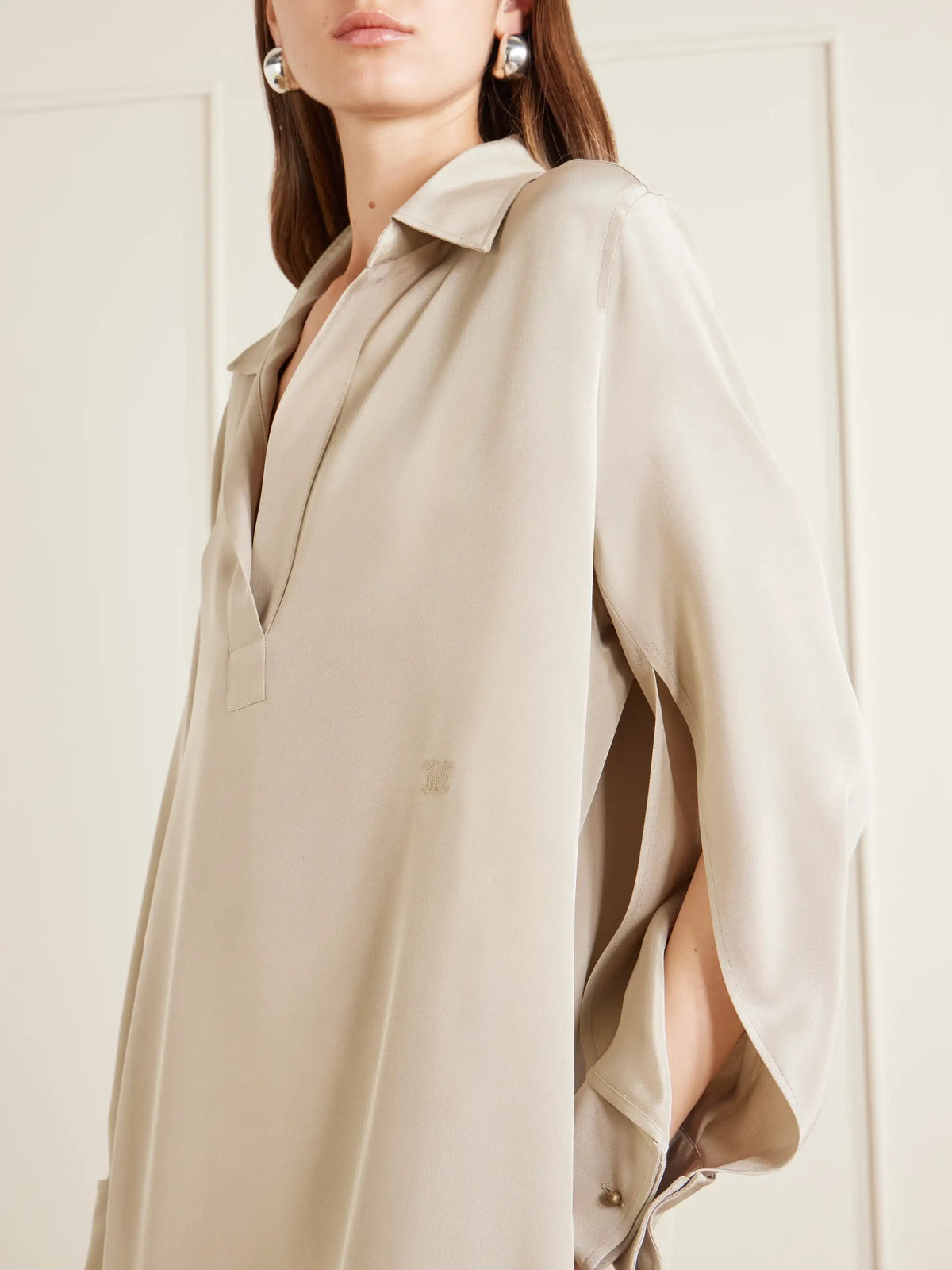 Logo-embroidered Silk-crepe De Chine Midi Dress