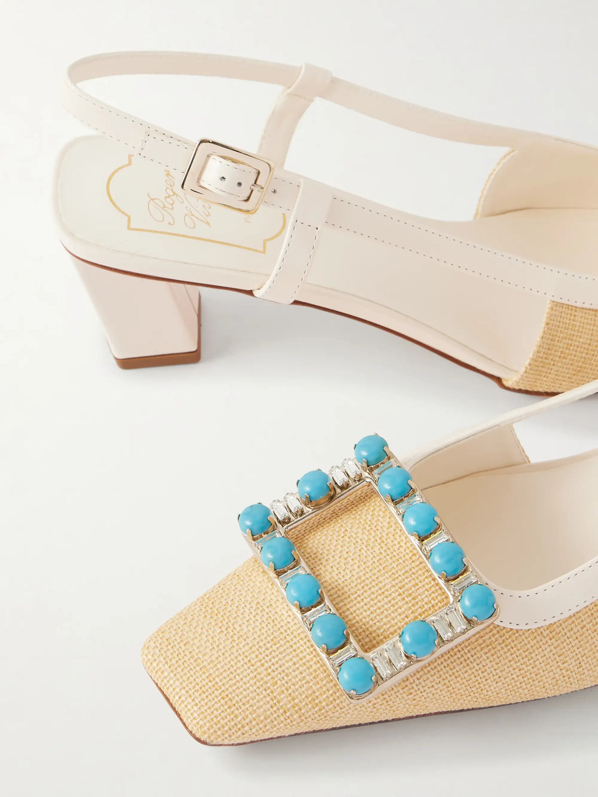 Roger Belle Vivier 45 Leather-trimmed Embellished Slingback Pumps