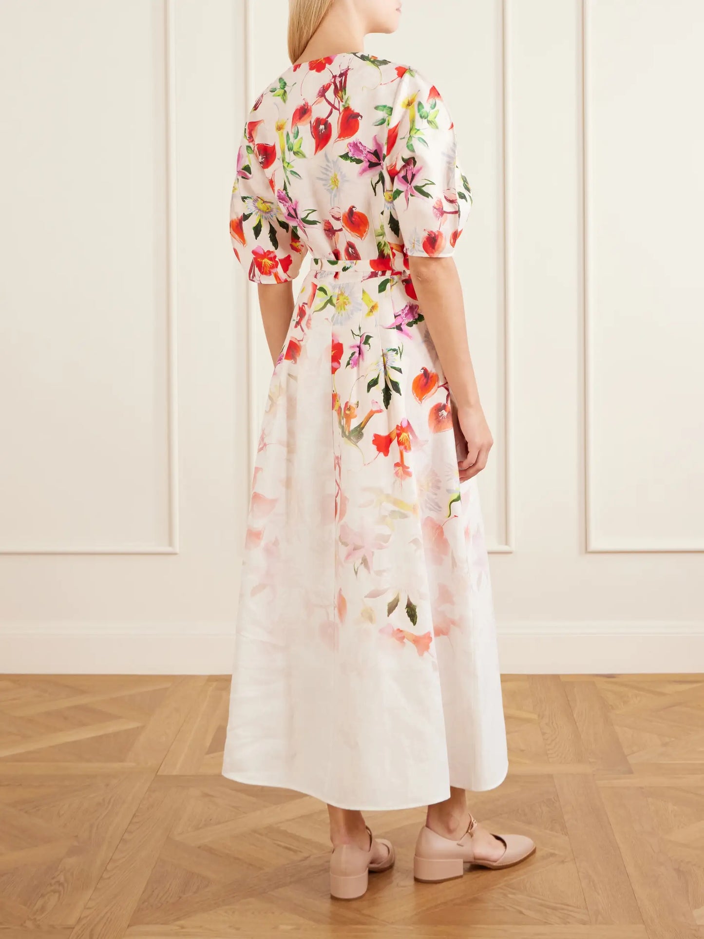 Ignis Floral- Printed Linen And Cotton Midi Dress
