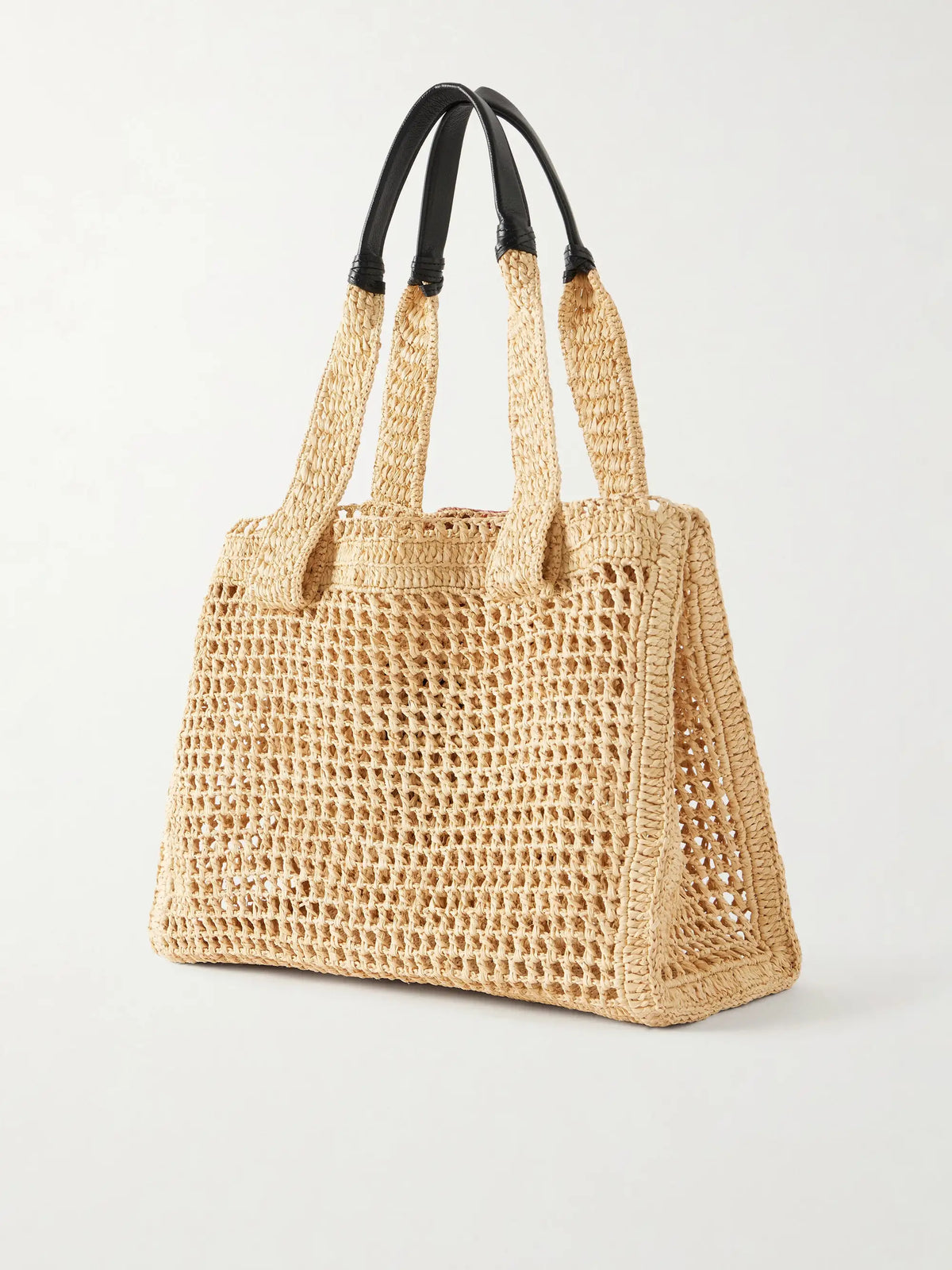 Embellished Leather-trimmed Raffia Tote Bag
