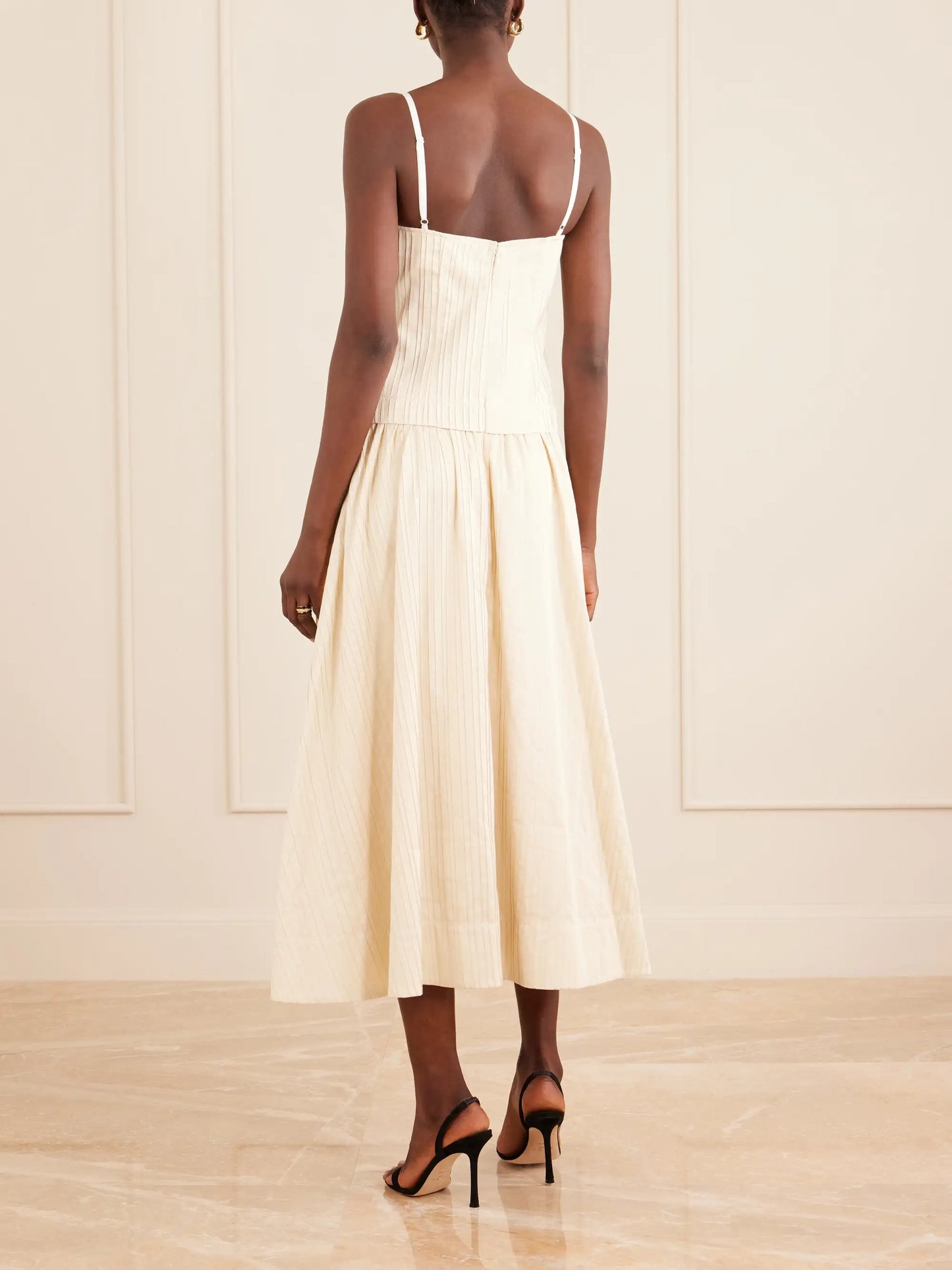 Quinlin Striped Satin Bustier Midi Dress
