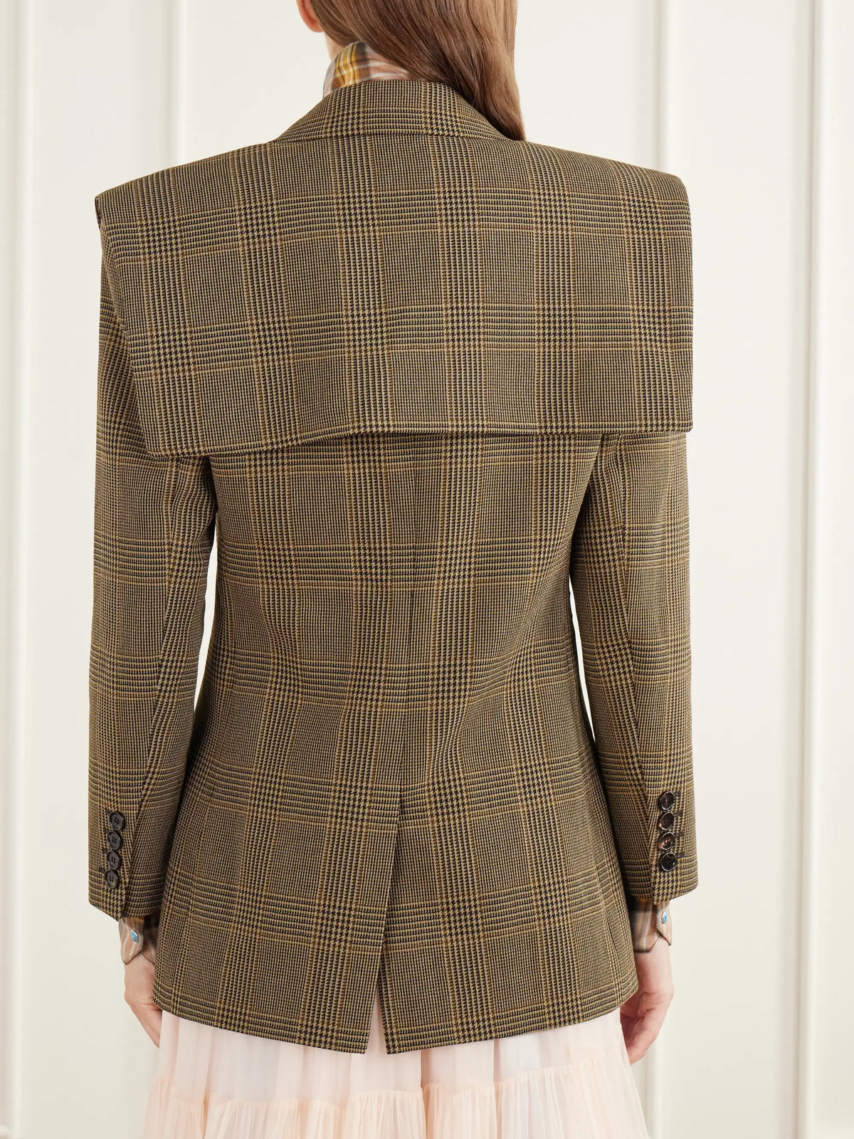 Chloé Cape-detailed Prince Of Wales Checked Virgin Wool-crepe Blazer