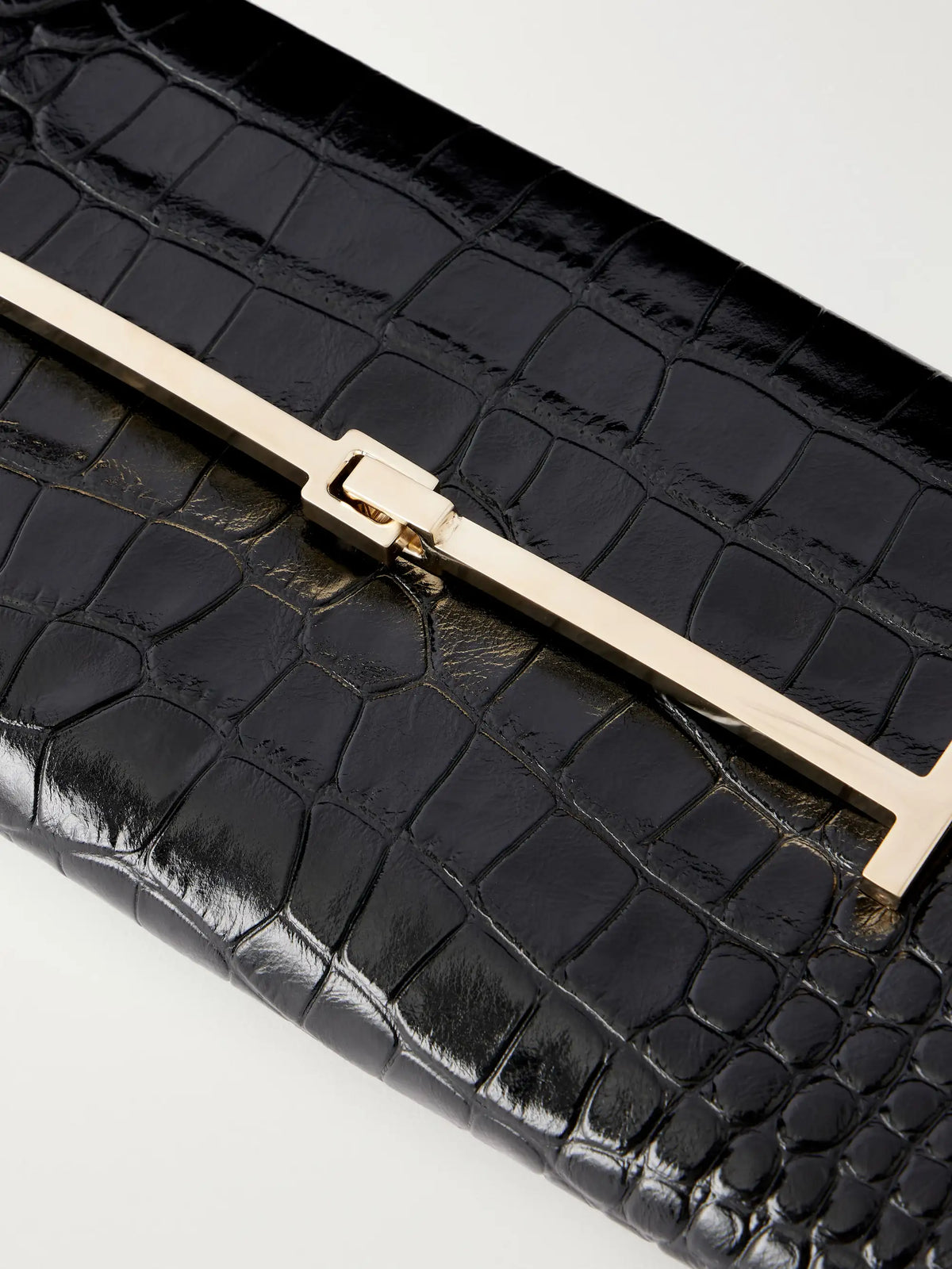 TOM FORD Arc T-embellished Croc-effect Leather Clutch