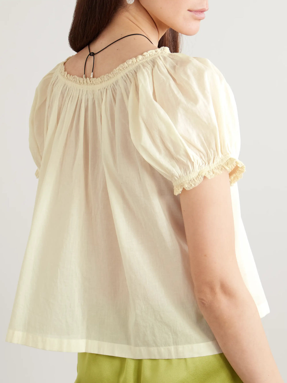 Frederica Lace-trimmed Organic Cotton-voile Blouse