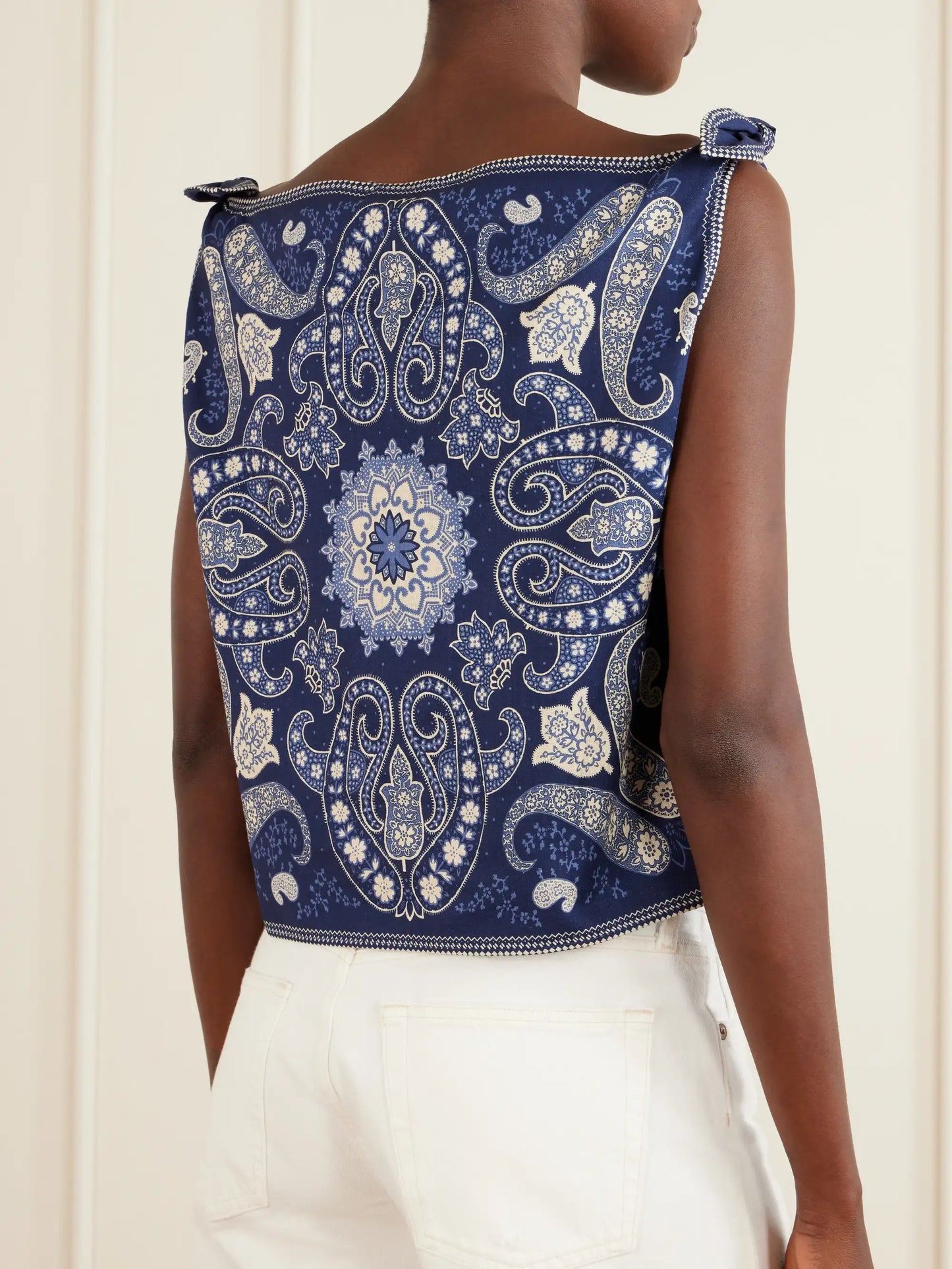 Emilina Knotted Printed Linen And Cotton-blend Tank