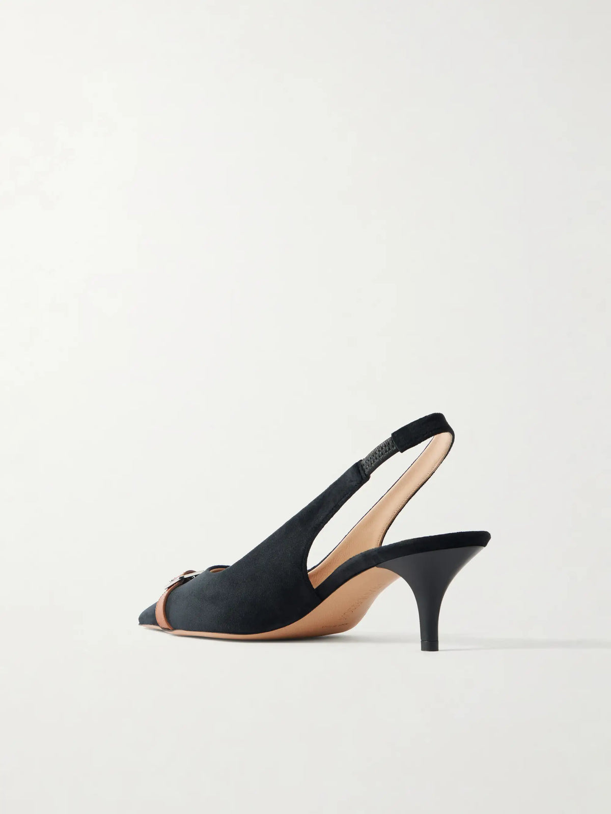 Buckled Leather-trimmed Velvet Slingback Pumps