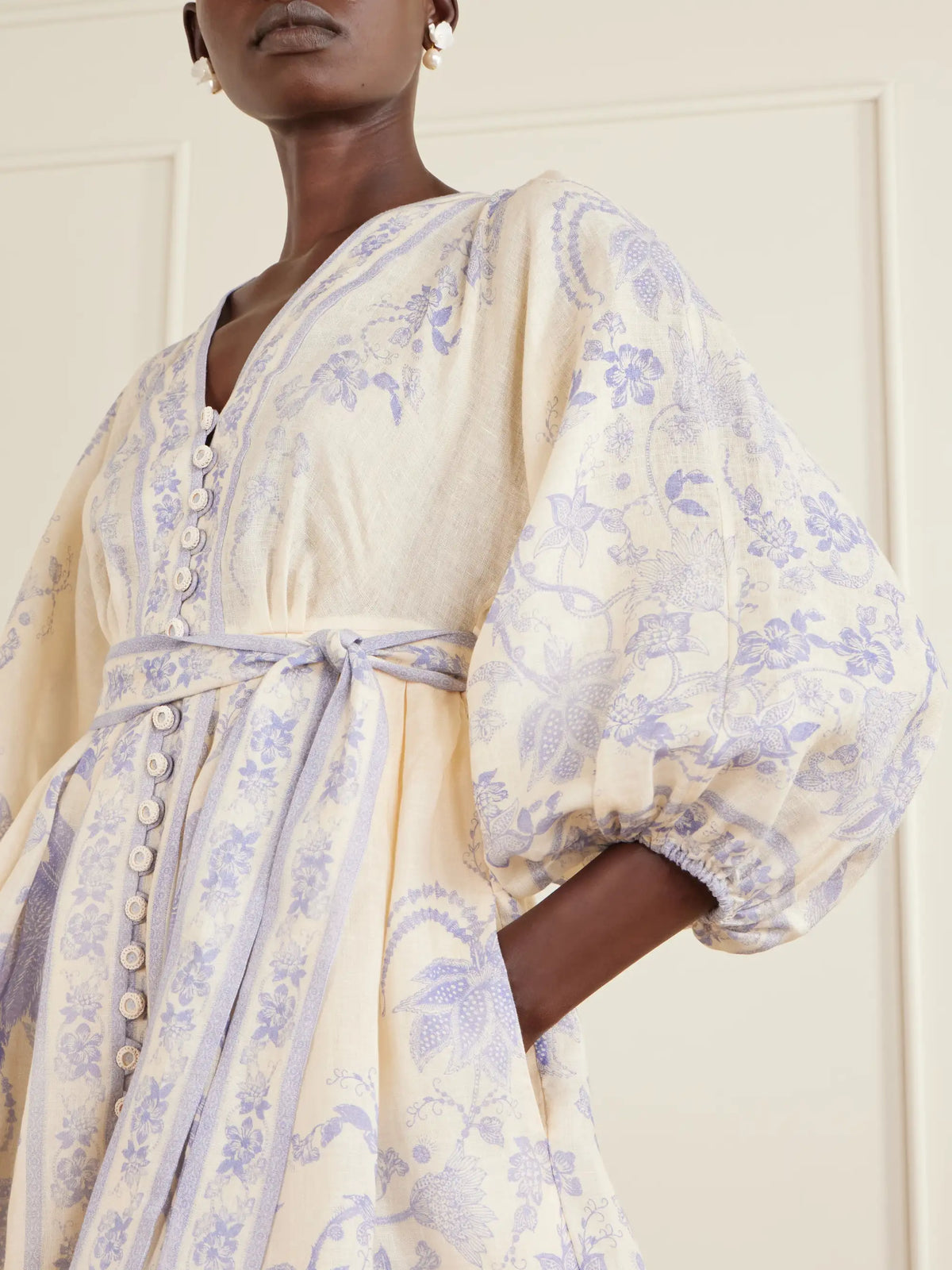 Indra Belted Floral-print Linen Mini Dress
