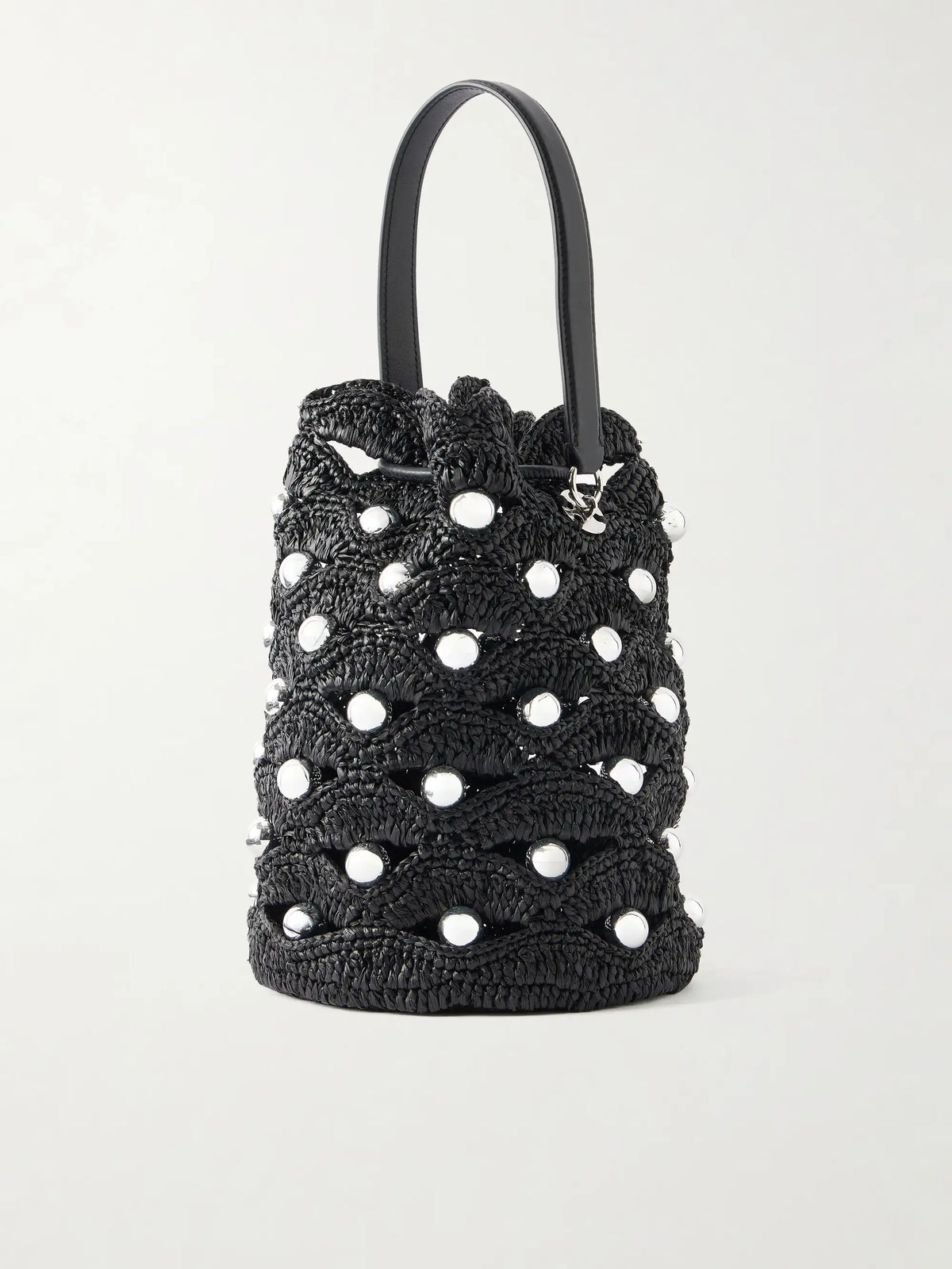 RABANNE Embellished Leather-trimmed Raffia Crossbody Bag