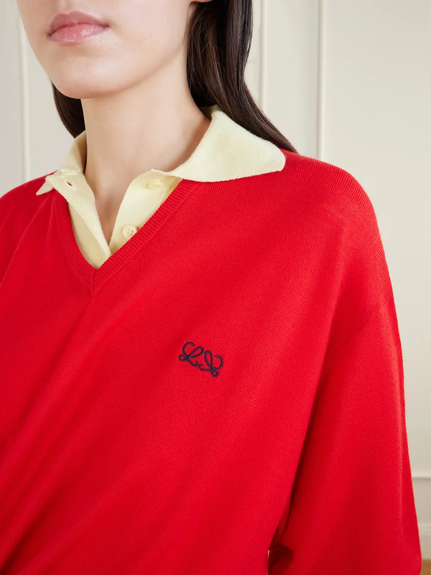 Asymmetric Draped Embroidered Wool-blend Sweater