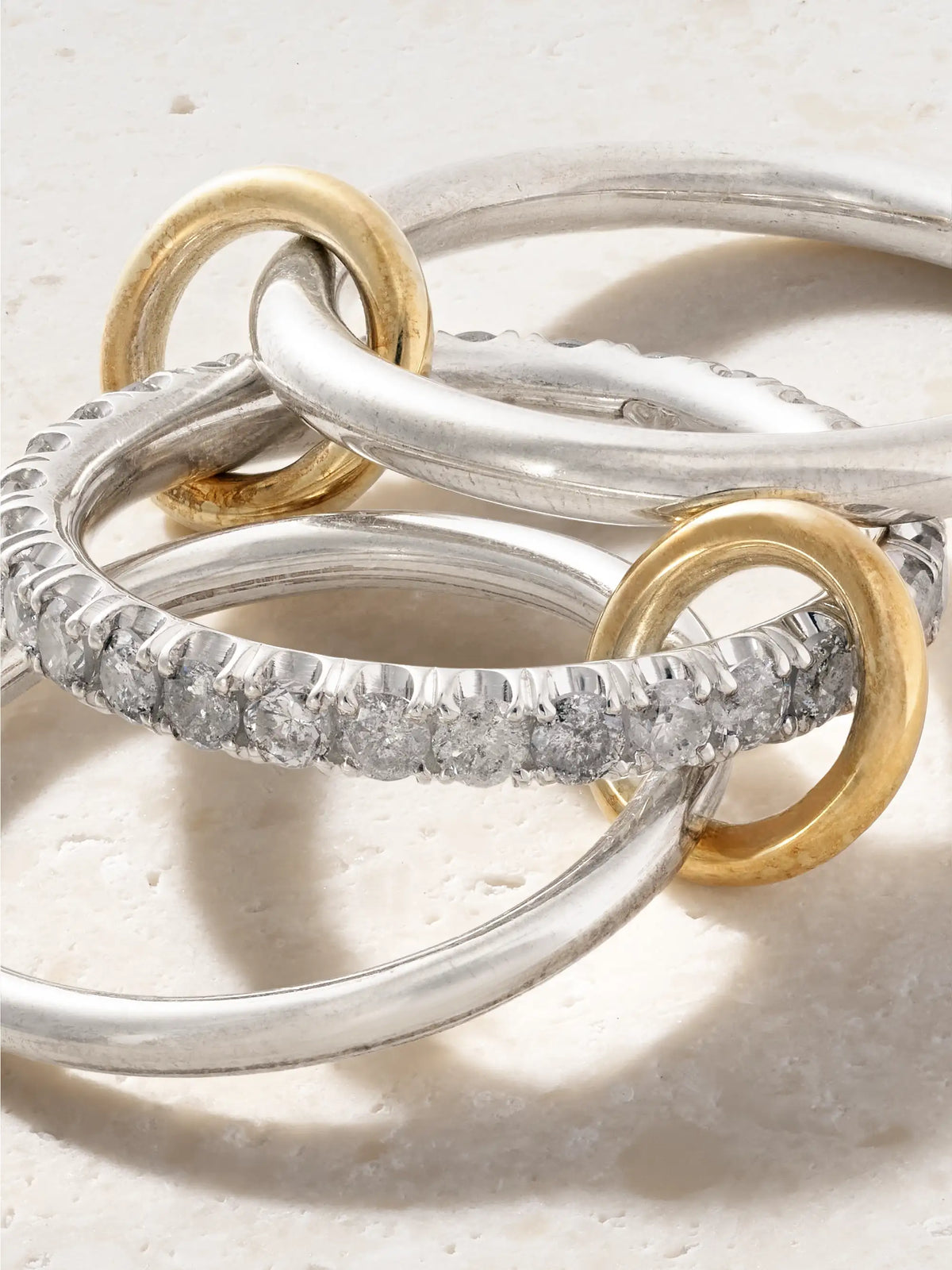 Petunia Set Of Three Sterling Silver And 18-karat Gold Diamond Rings