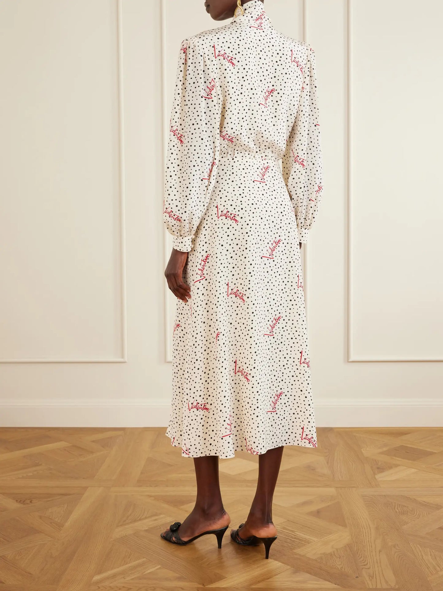 Pussy-bow Polka-dot Silk Crepe De Chine Maxi Dress