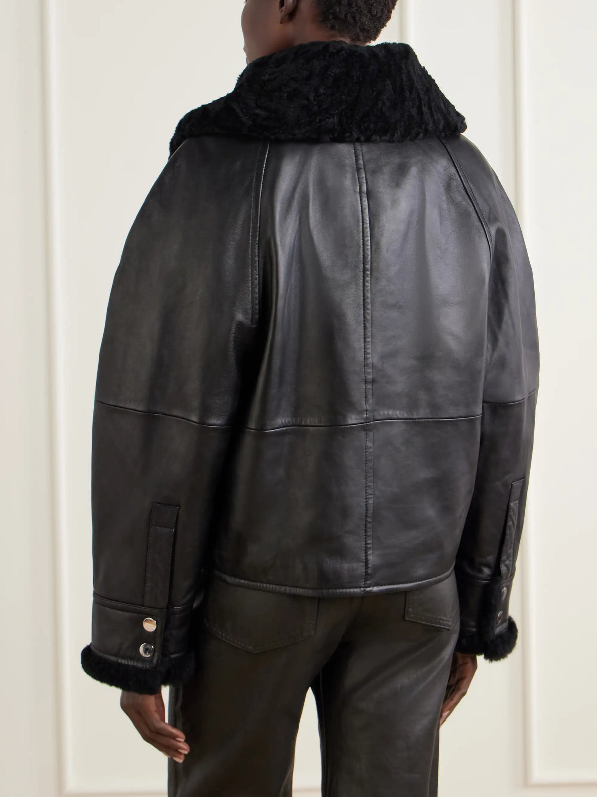 Sportmax Salve Belted Plush-trimmed Leather Jacket