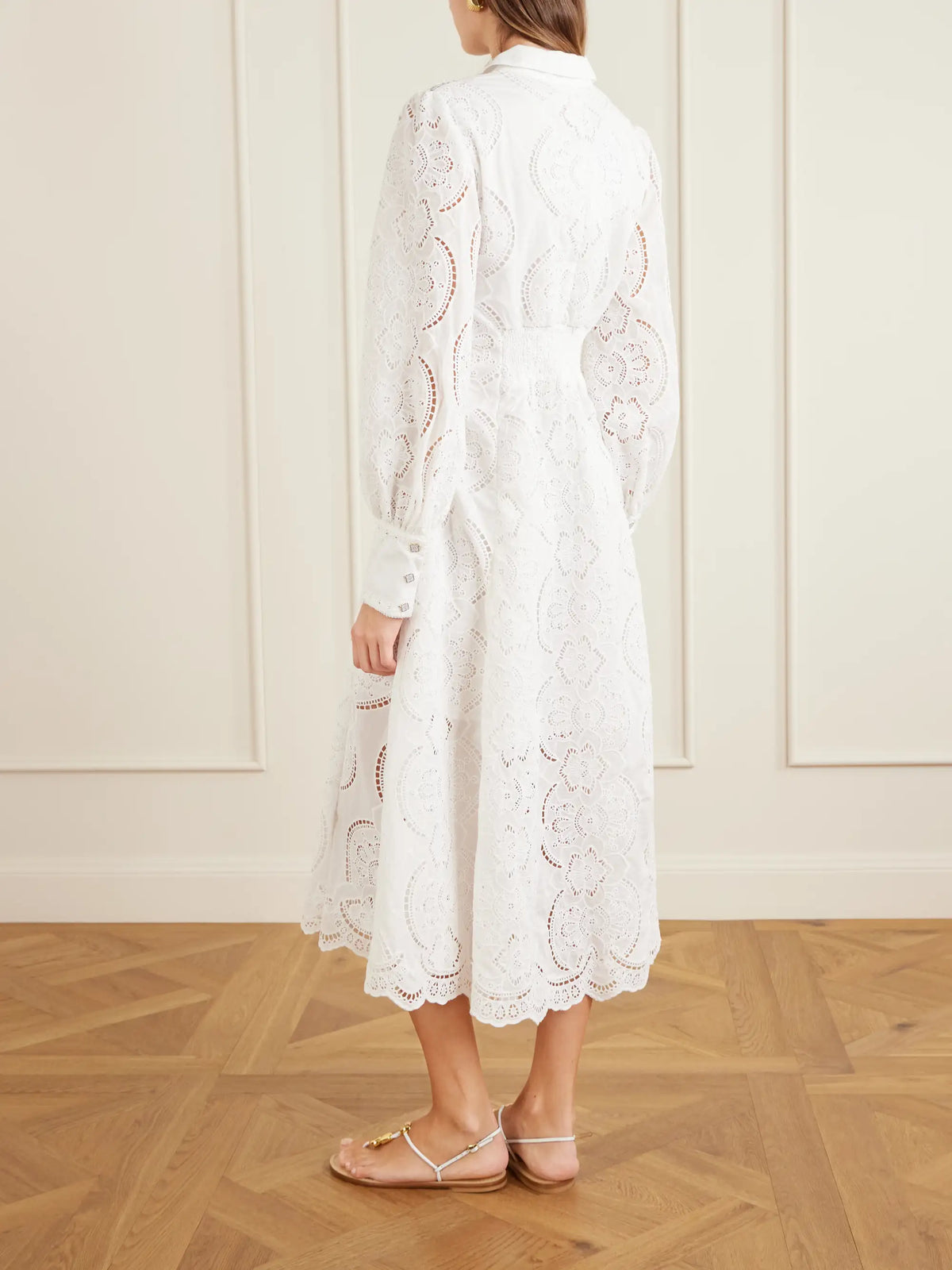 Tie-detailed Broderie Anglaise Cotton Midi Shirt Dress