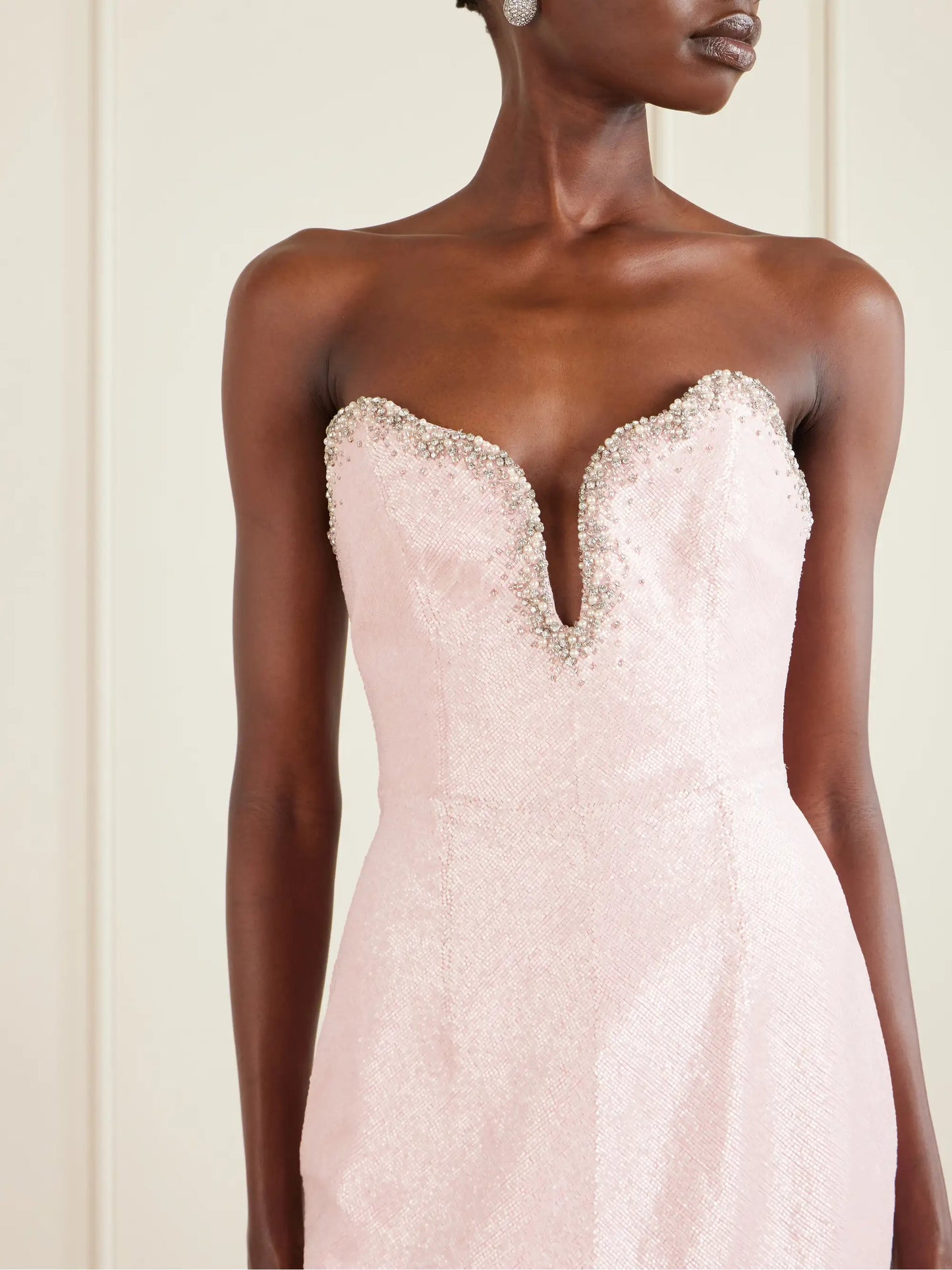 Selene Embellished Scalloped Strapless Satin-crepe Gown