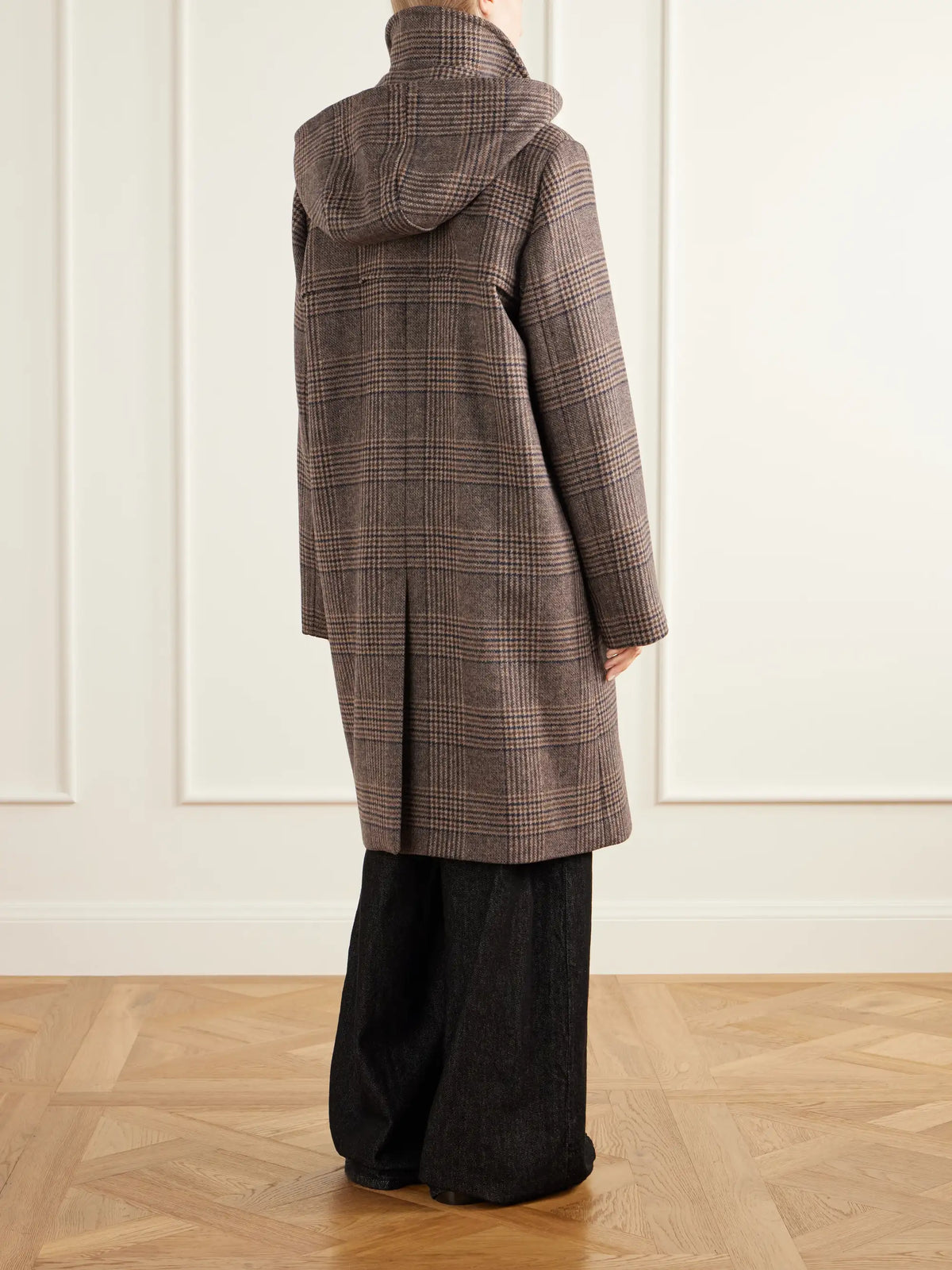 Barbour Melody Leather-trimmed Prince Of Wales Checked Wool-blend Woven Coat