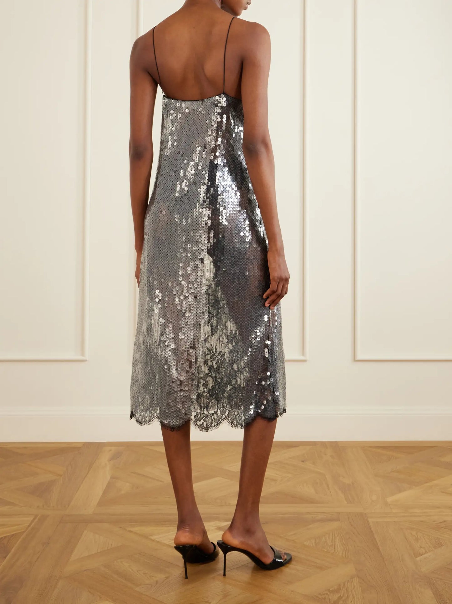 Aya Lace-trimmed Sequin Midi Dress