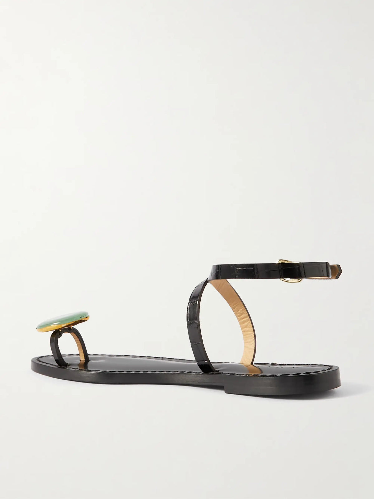 The Kigali Aventurine-embellished Croc-effect Leather Sandals