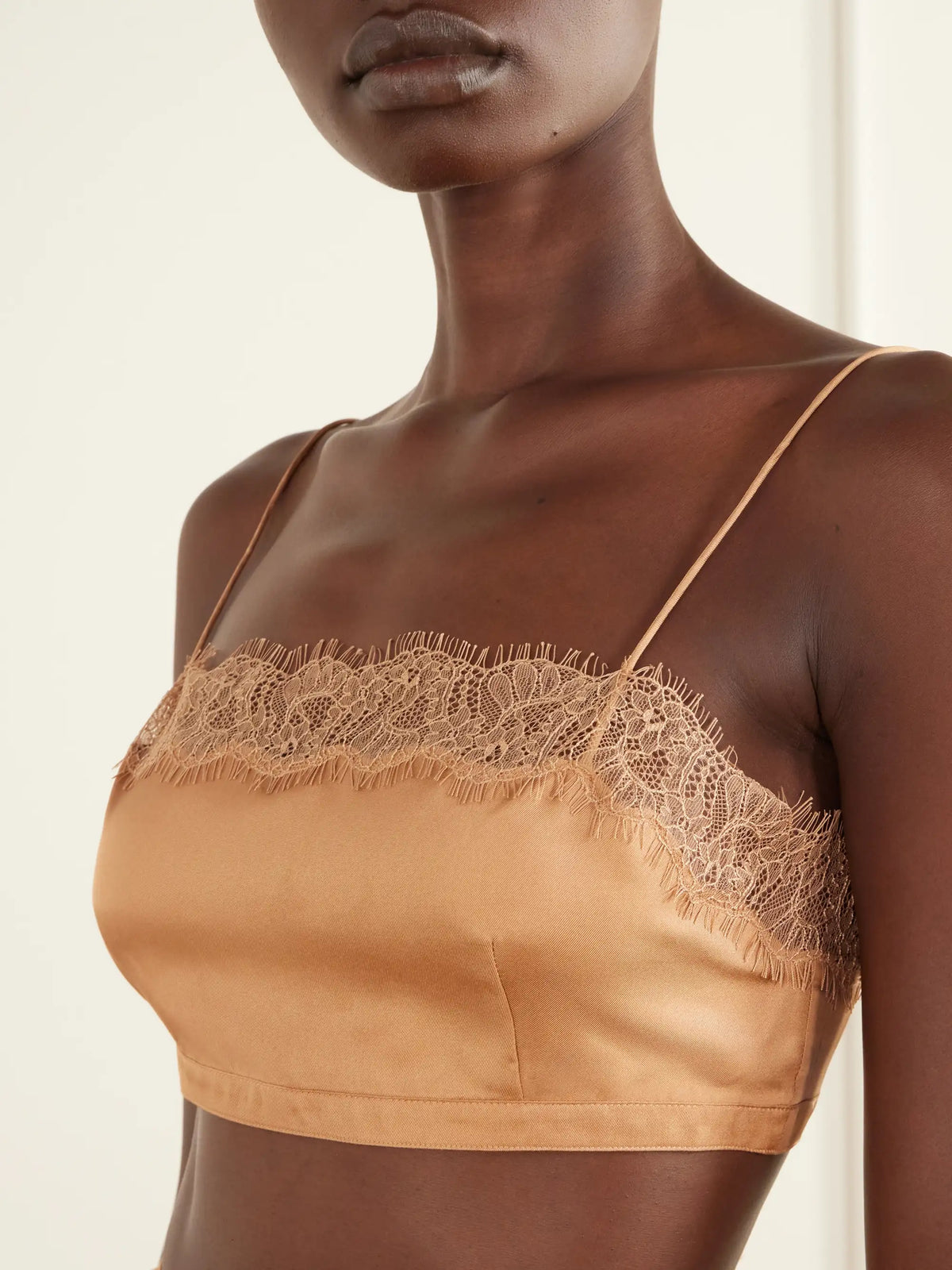 Ulla Johnson Leiko Cropped Chantilly Lace-trimmed Silk-twill Top
