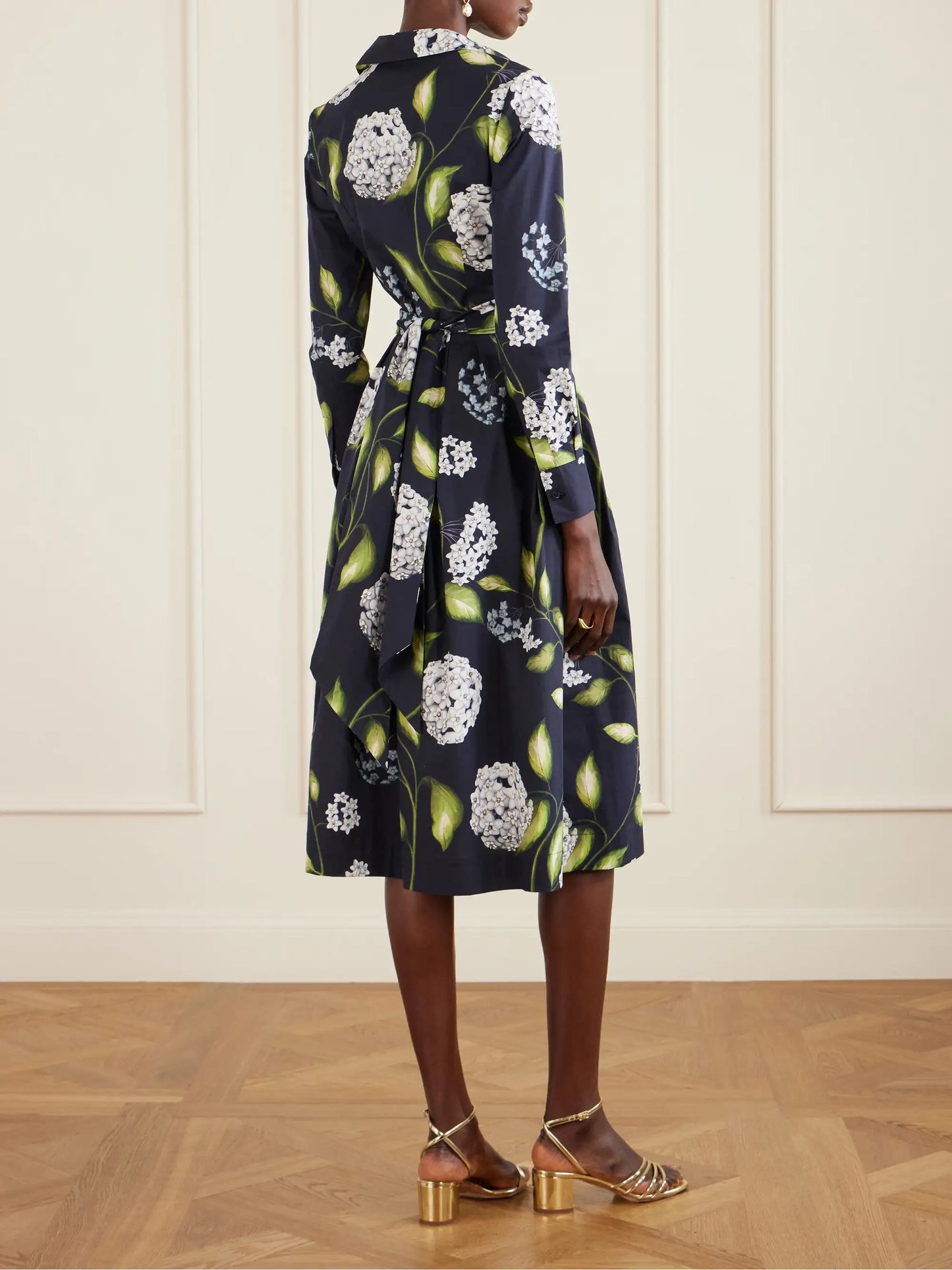 Wrap-effect Floral-print Cotton-blend Poplin Shirt Dress