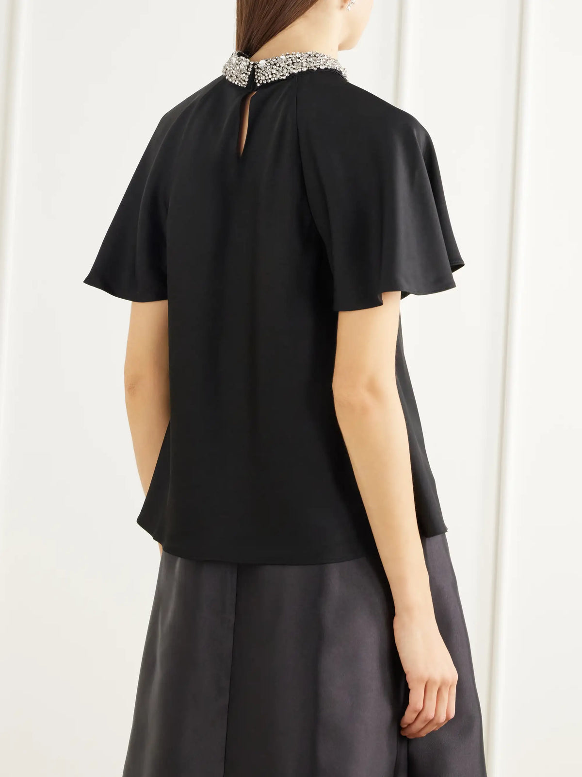 SIMKHAI Loreta Crystal-embellished Satin Blouse