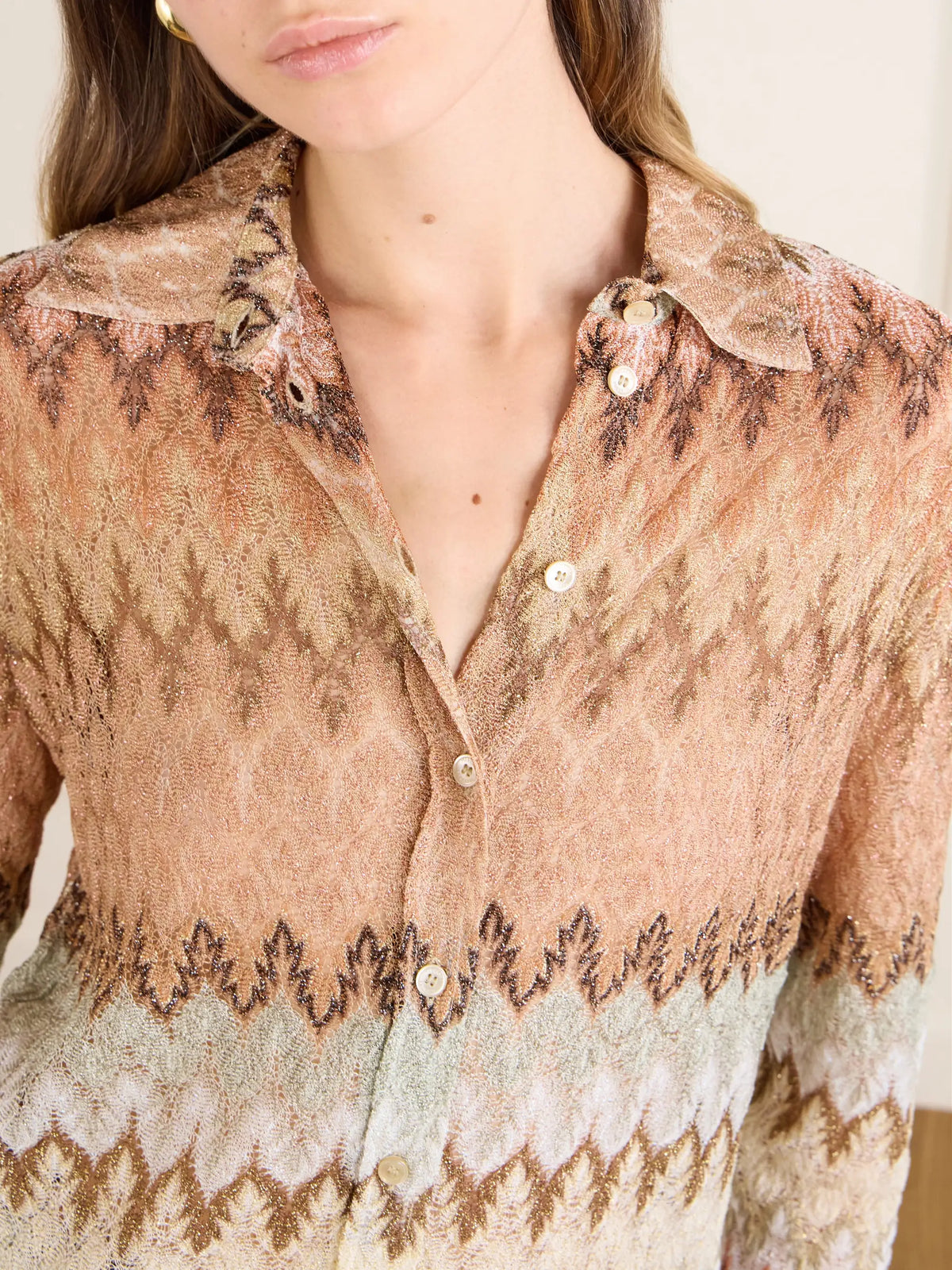 Striped Metallic Crochet-knit Shirt