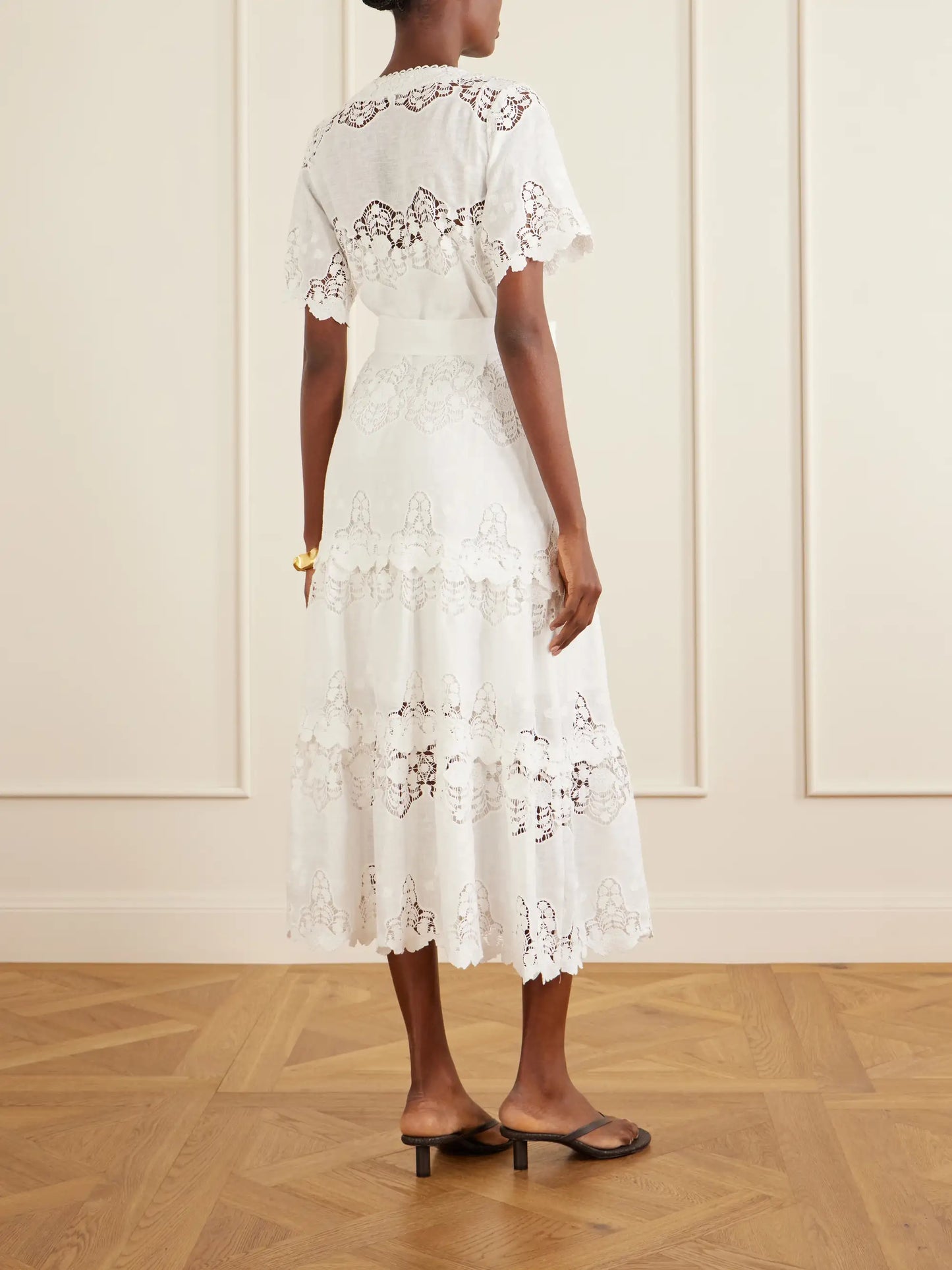 Romilly Belted Embroidered Cotton And Linen-blend Midi Dress