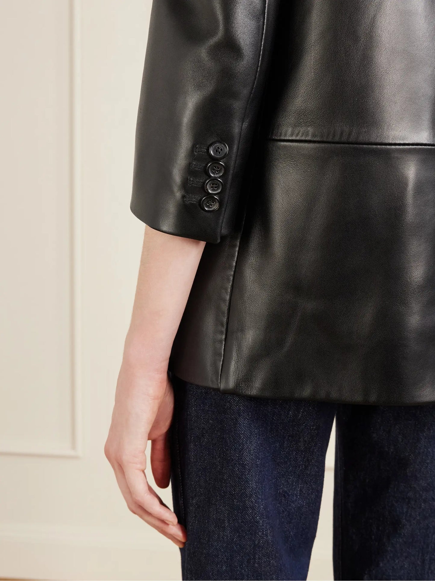 Asymmetric Paneled Leather Blazer