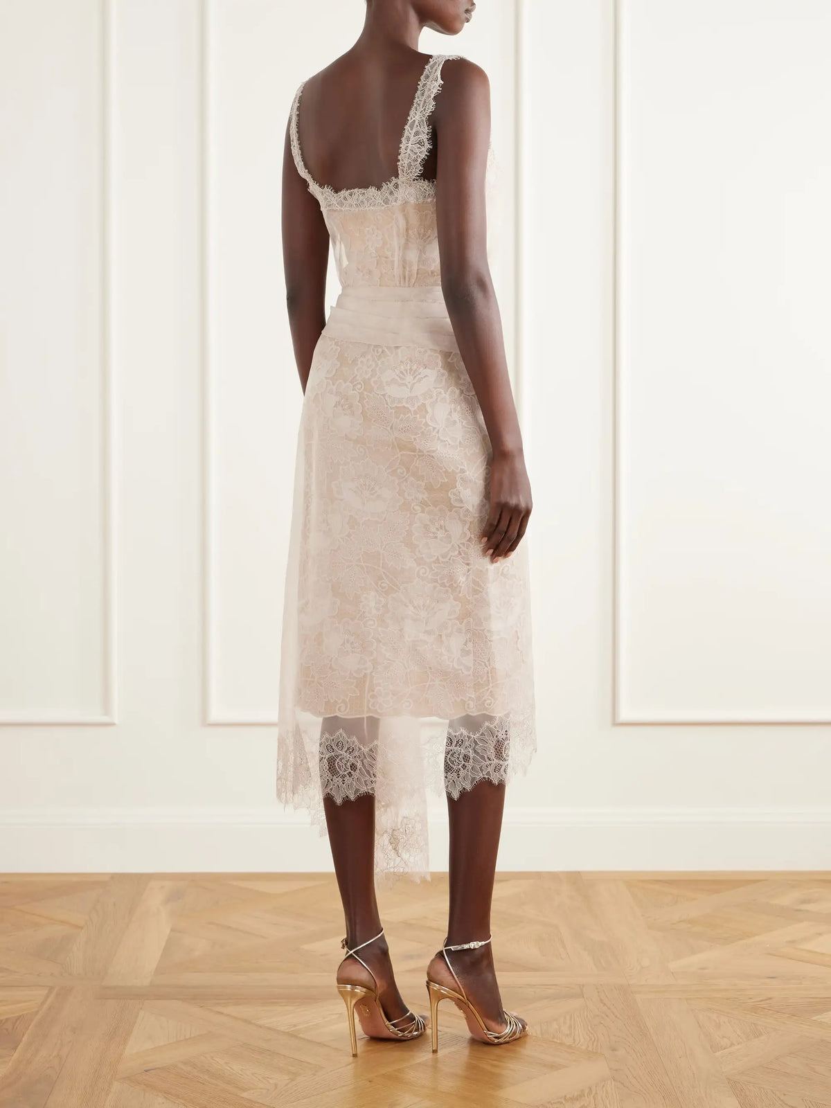 Elie Saab Knot-detailed Lace-trimmed Organza Midi Dress