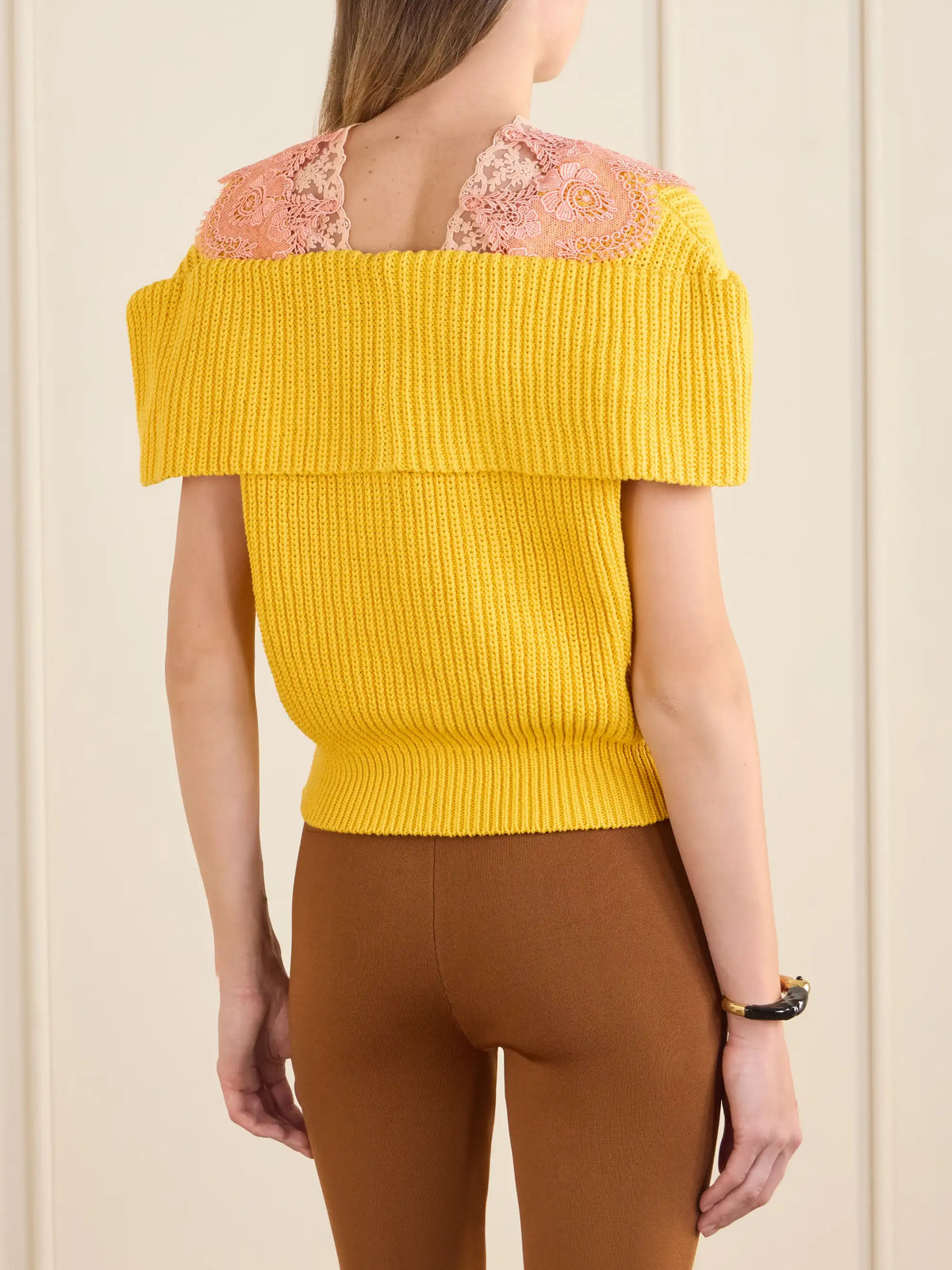 Lace-trimmed Ribbed-knit Cotton Cardigan