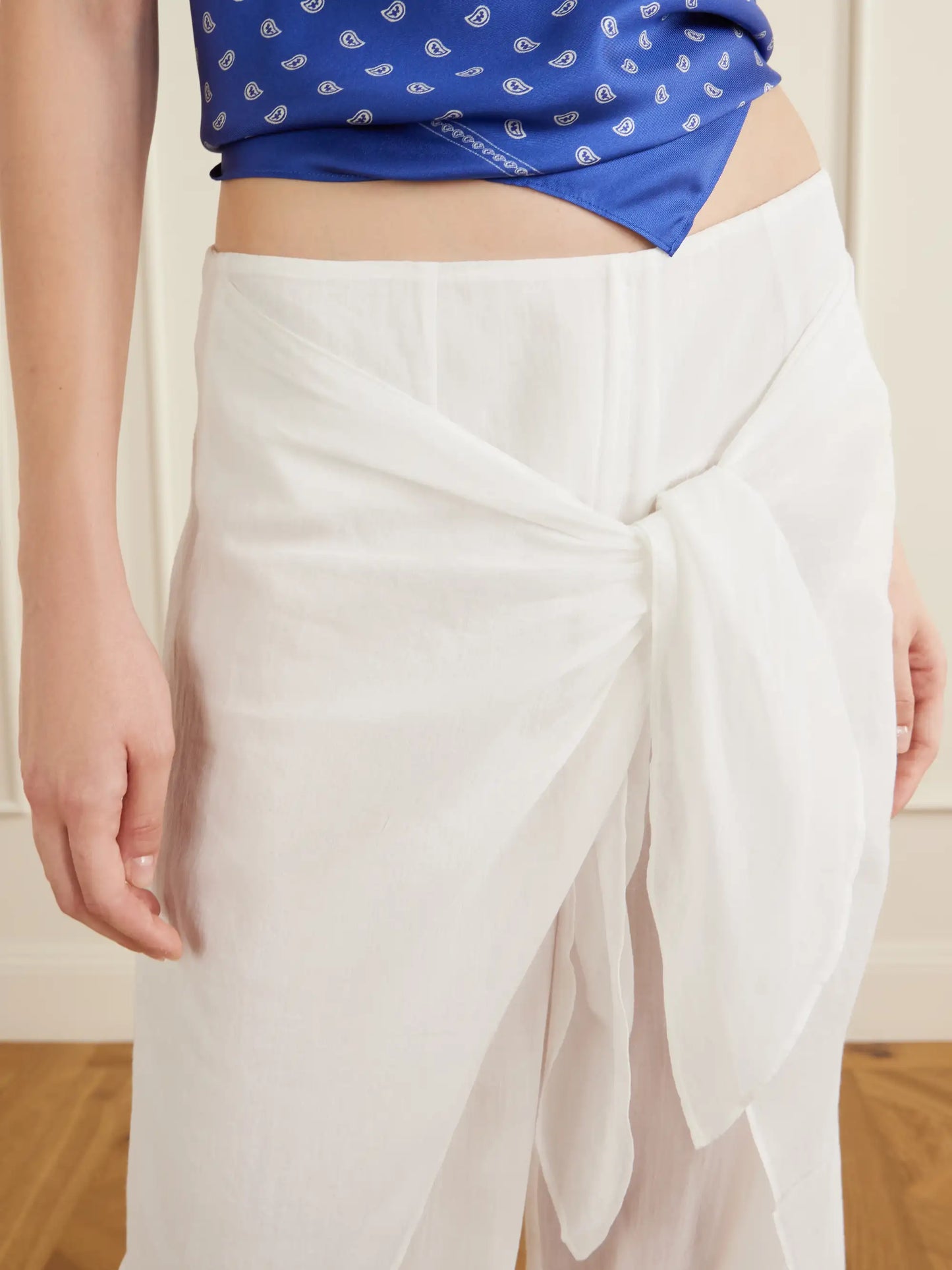 Porto Tie-detailed Cotton-voile Wide-leg Pants